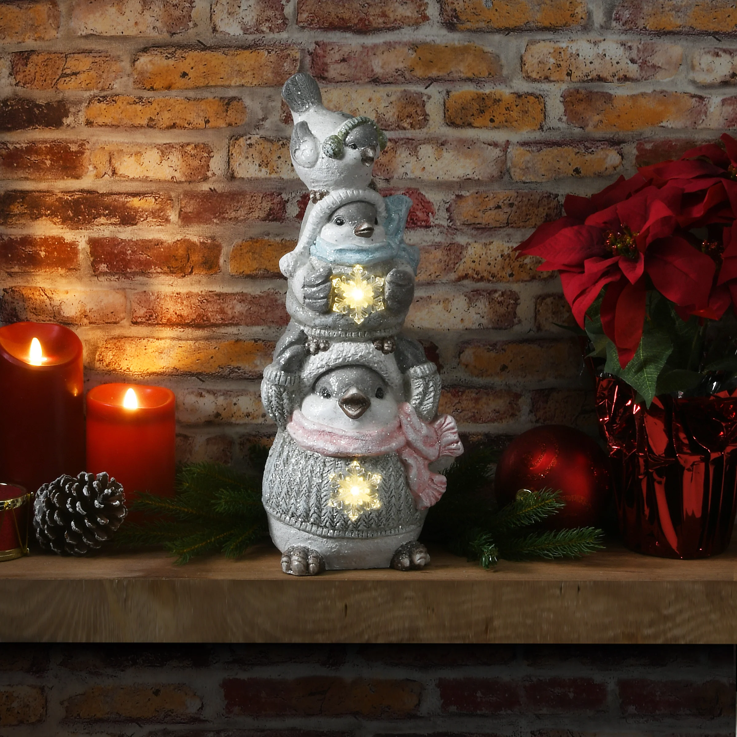 18 in. Lighted Stacked Bird Trio - Image 2