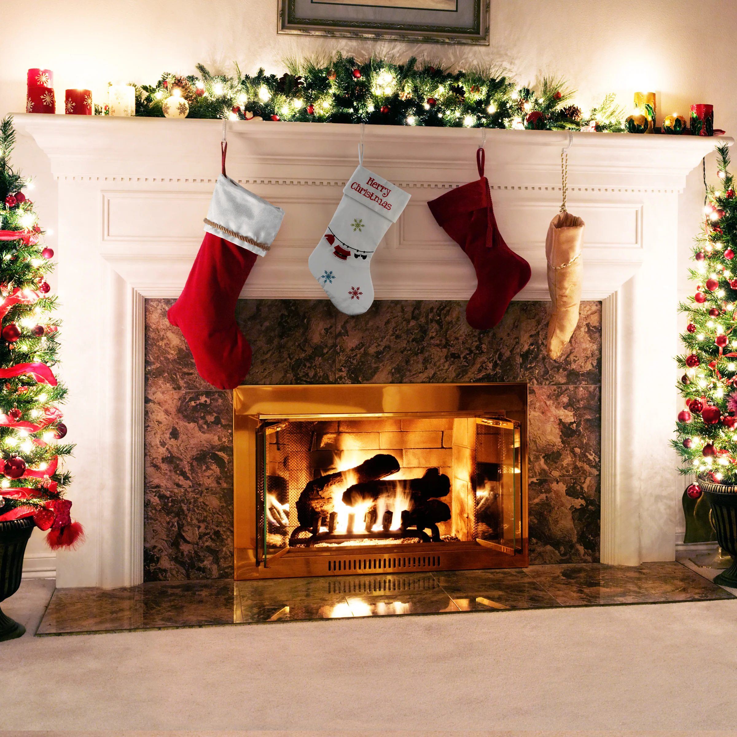 18 in. White Merry Christmas Stocking with Snowflakes - Image 2