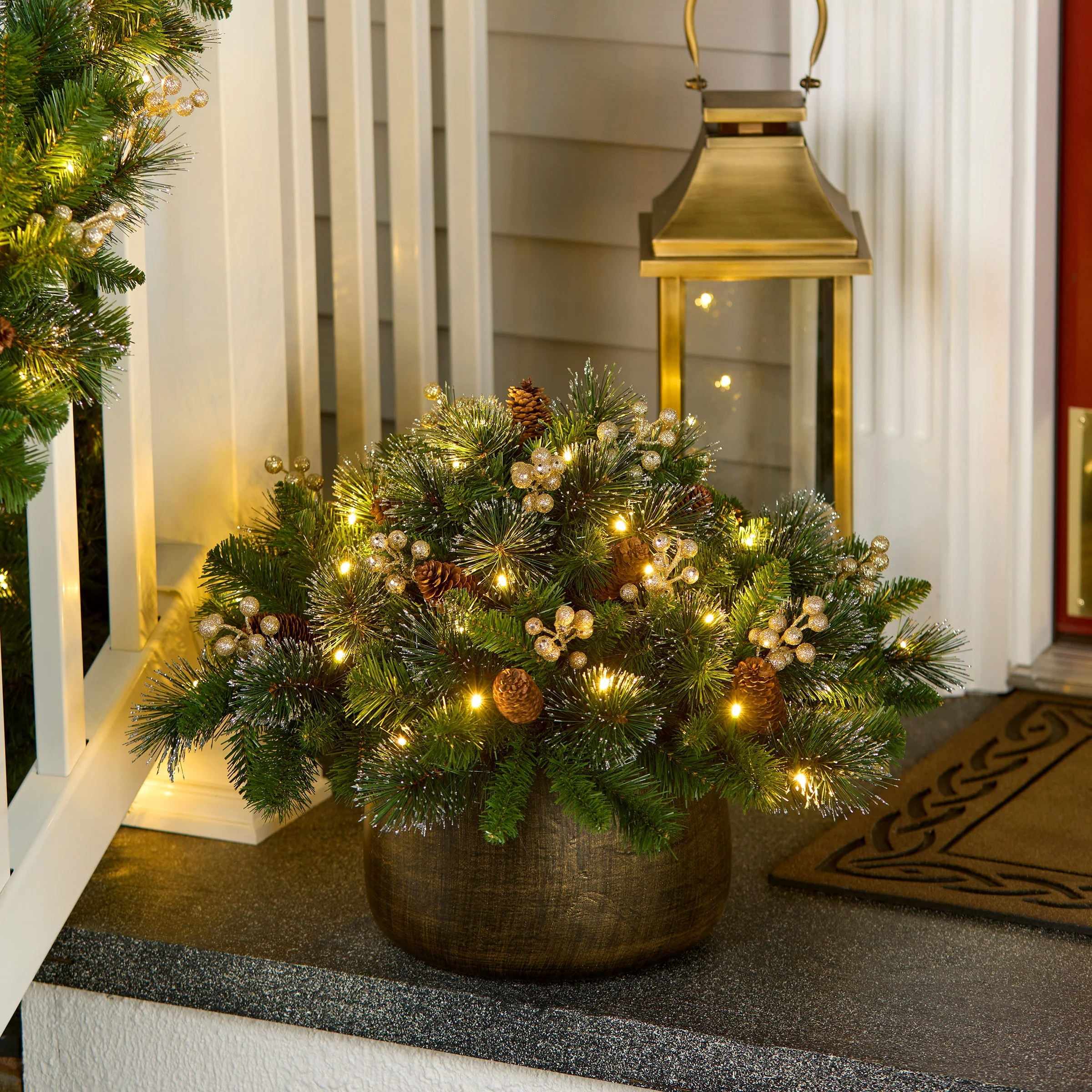 18 in. Crestwood Gold Spruce Urn Filler with LED Lights - Image 2