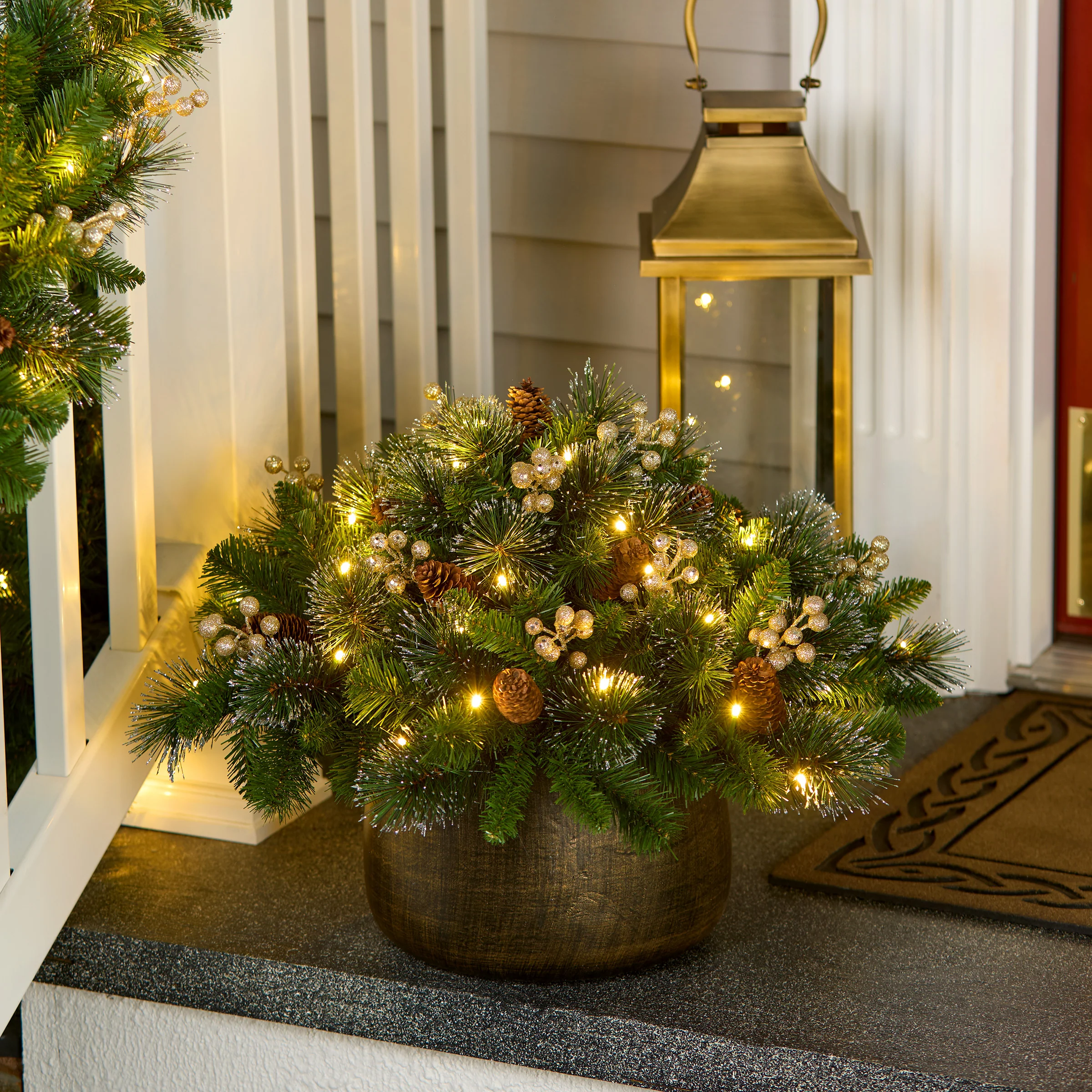 18 in. Crestwood Gold Spruce Urn Filler with LED Lights - Image 6