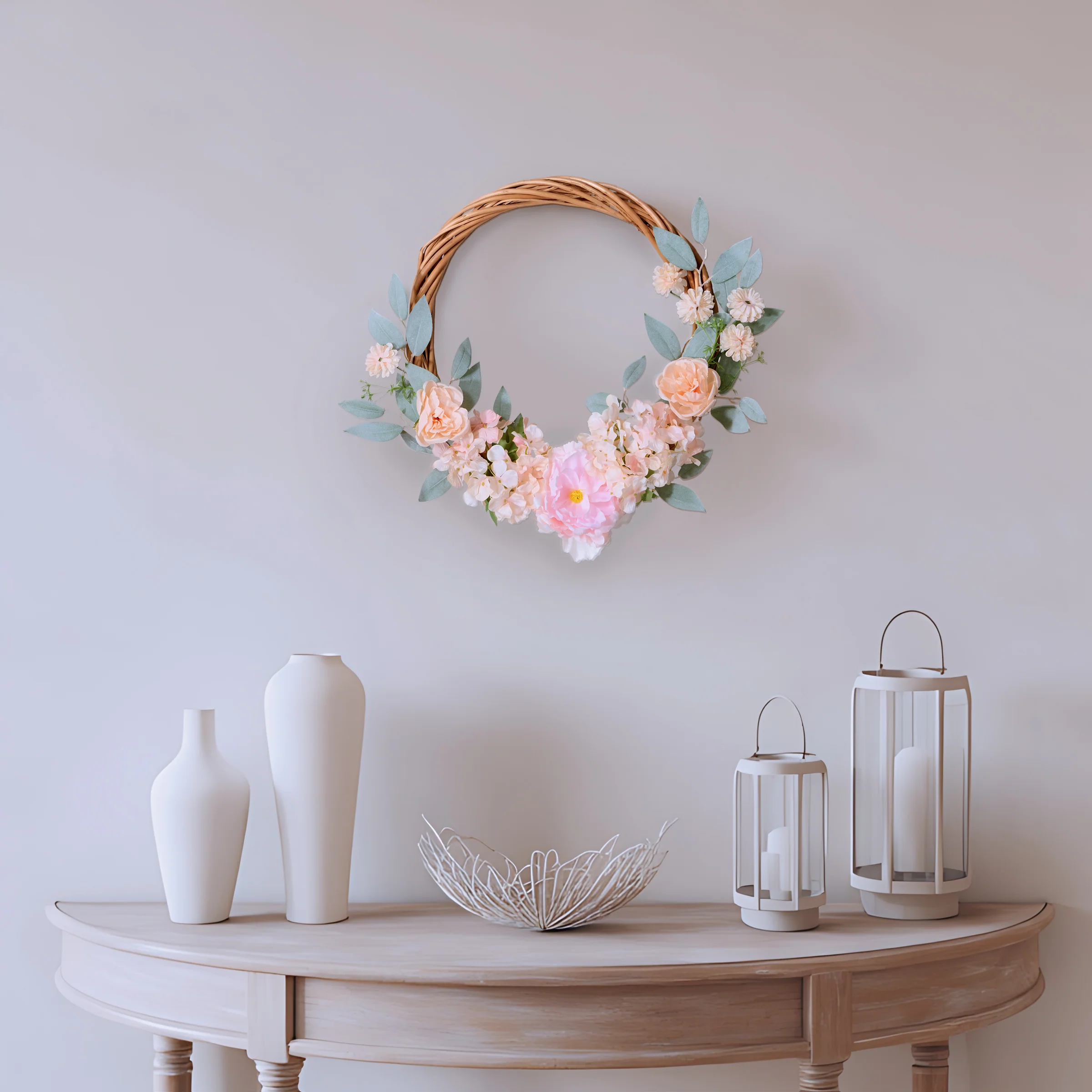 19 in. Spring Hoop Wreath with Peony and Rose Blooms - Image 2