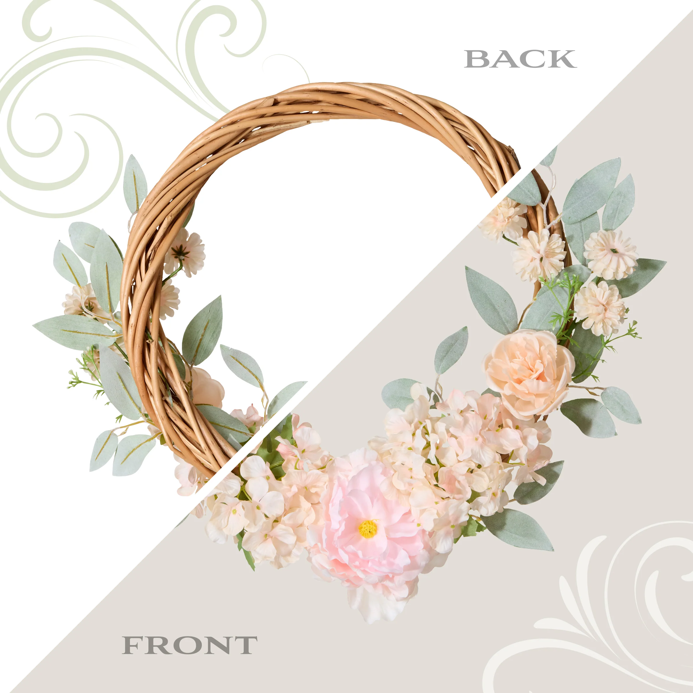 19 in. Spring Hoop Wreath with Peony and Rose Blooms - Image 4