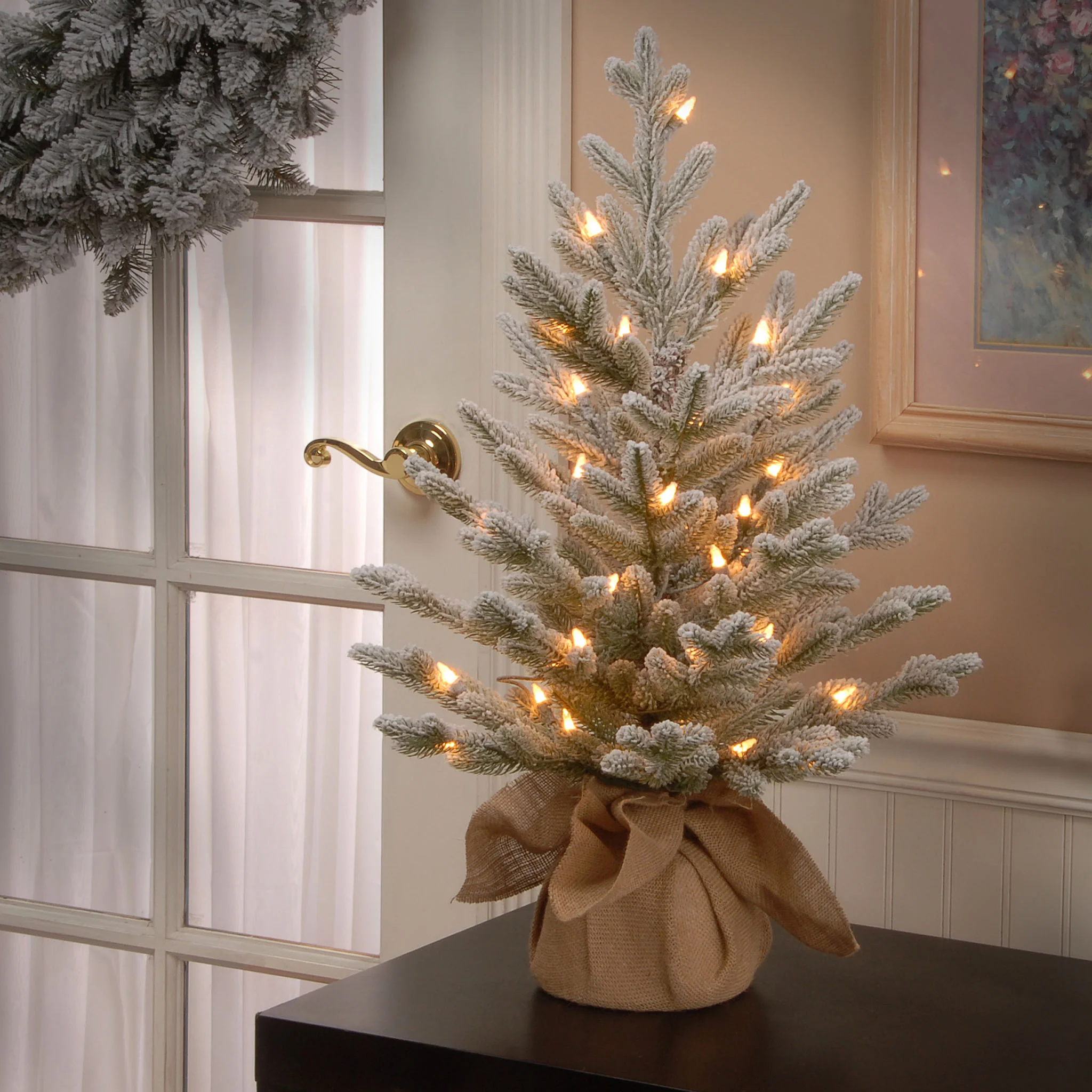 2.5 ft. Pre-Lit Snowy Cambridge Fir Tree with White LED Lights - Image 2