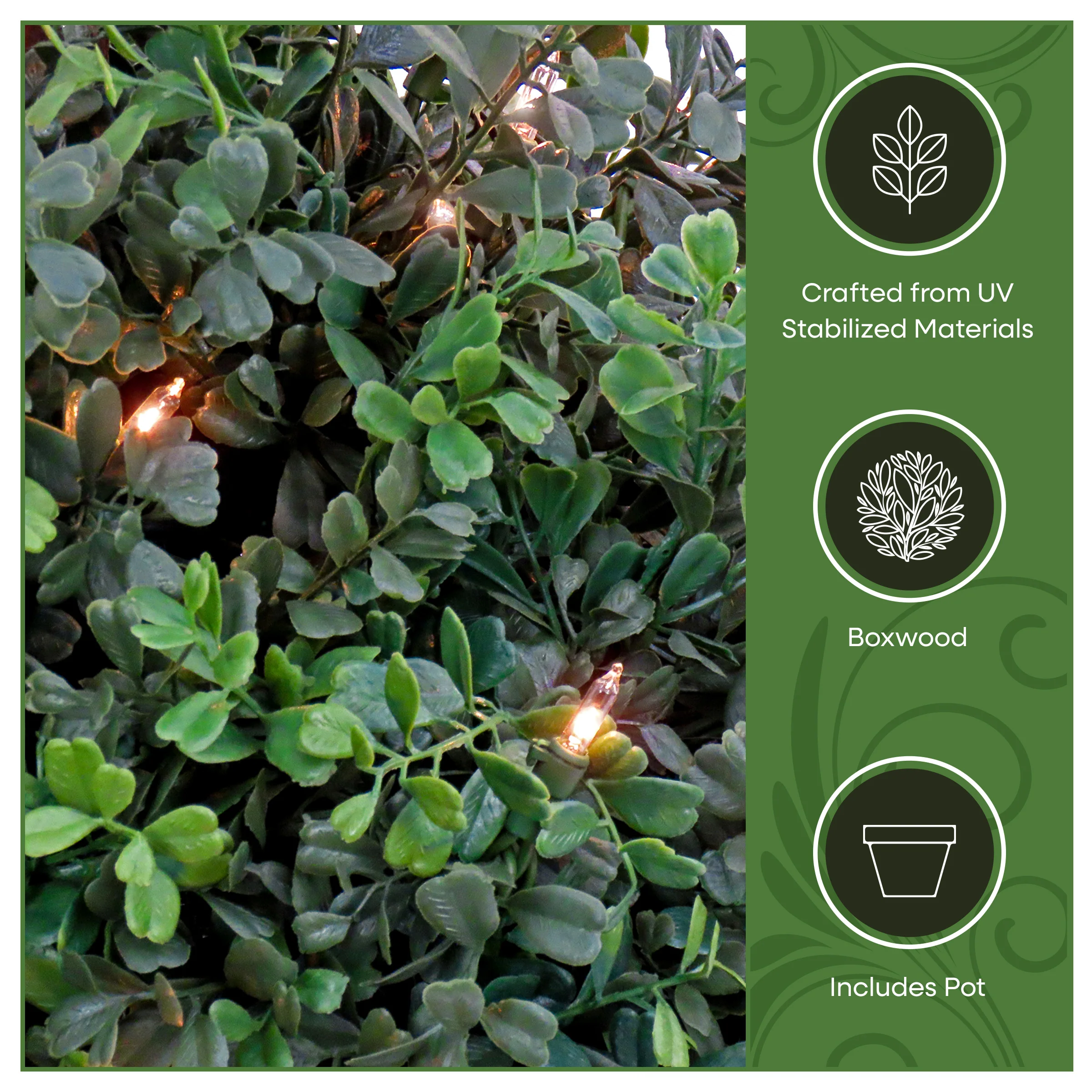 24 in. Pre-Lit Boxwood Single Ball Topiary in Black Nursery Pot with Clear Lights - Image 6