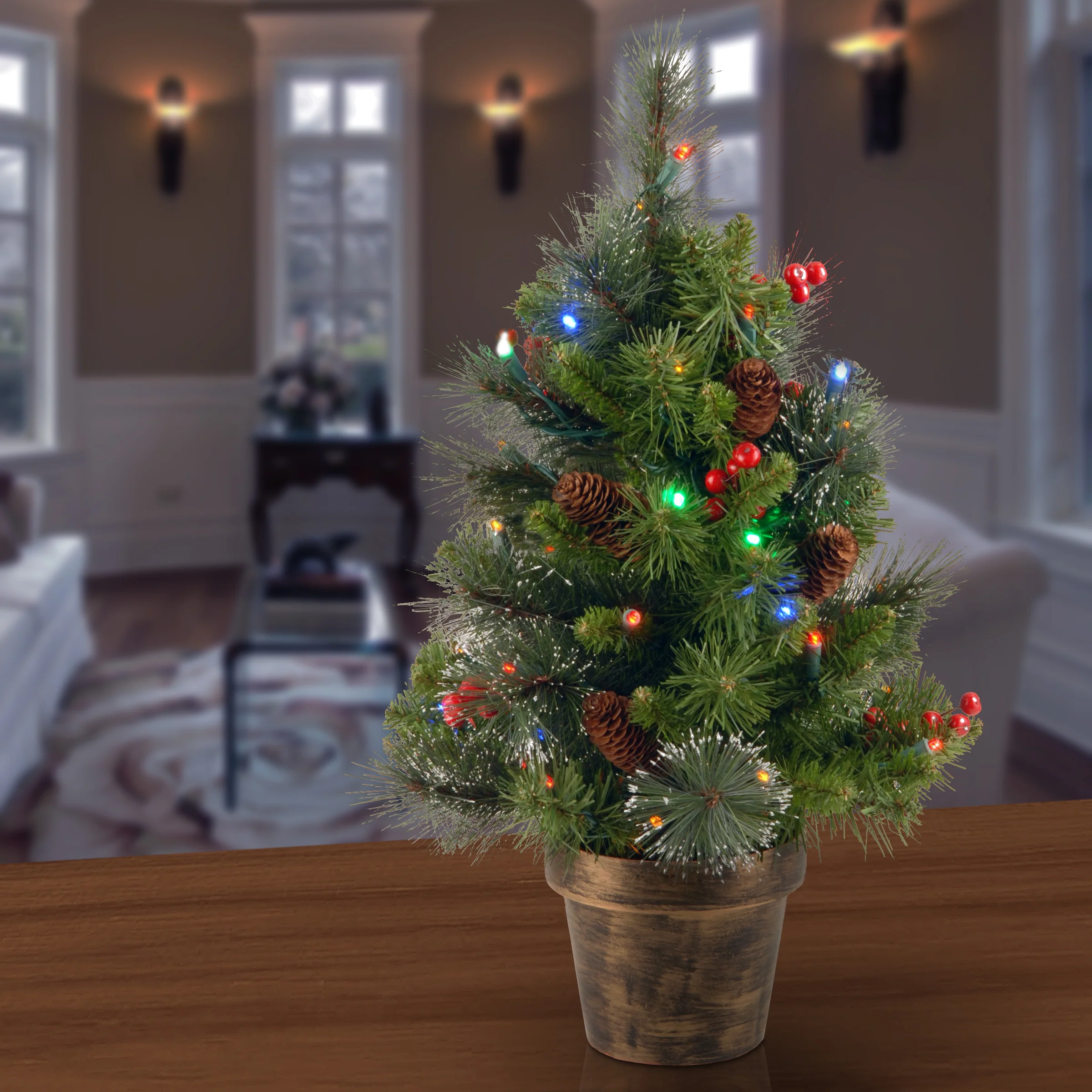 2 ft. Pre-Lit Crestwood Spruce Tree with Multicolor LED Lights - Image 2