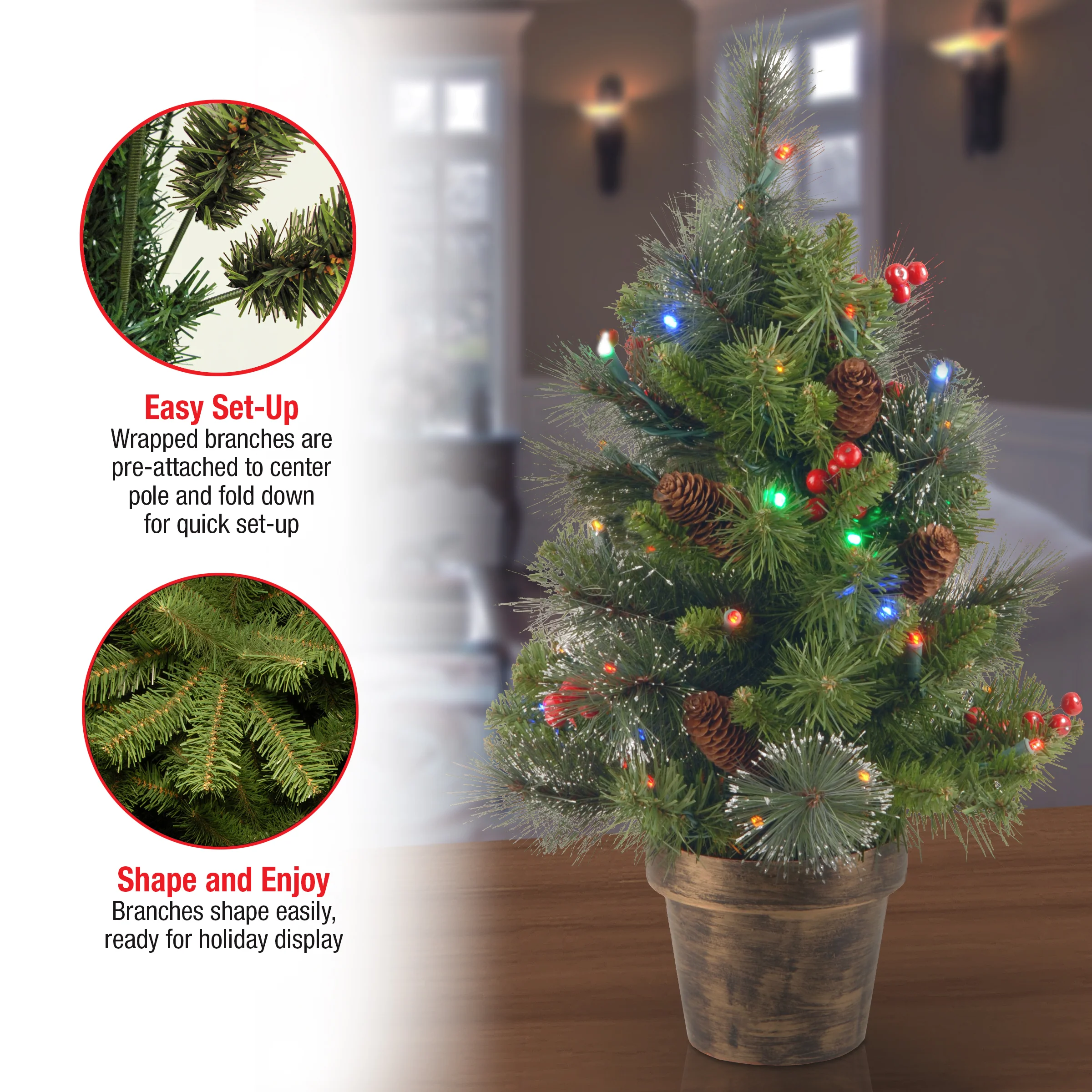 2 ft. Pre-Lit Crestwood Spruce Tree with Multicolor LED Lights - Image 5