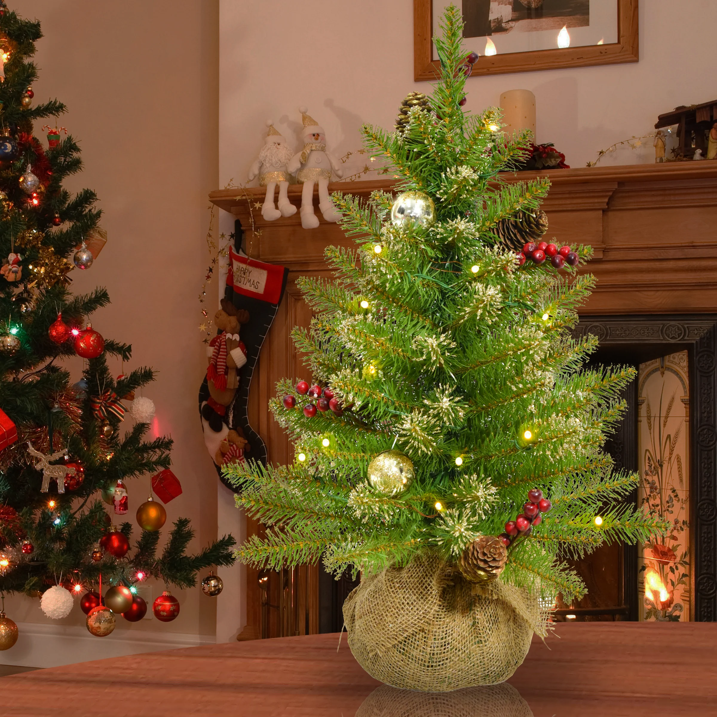 2 ft. Pre-Lit Dunhill Fir Glittery Gold Tree with LED Lights - Image 2