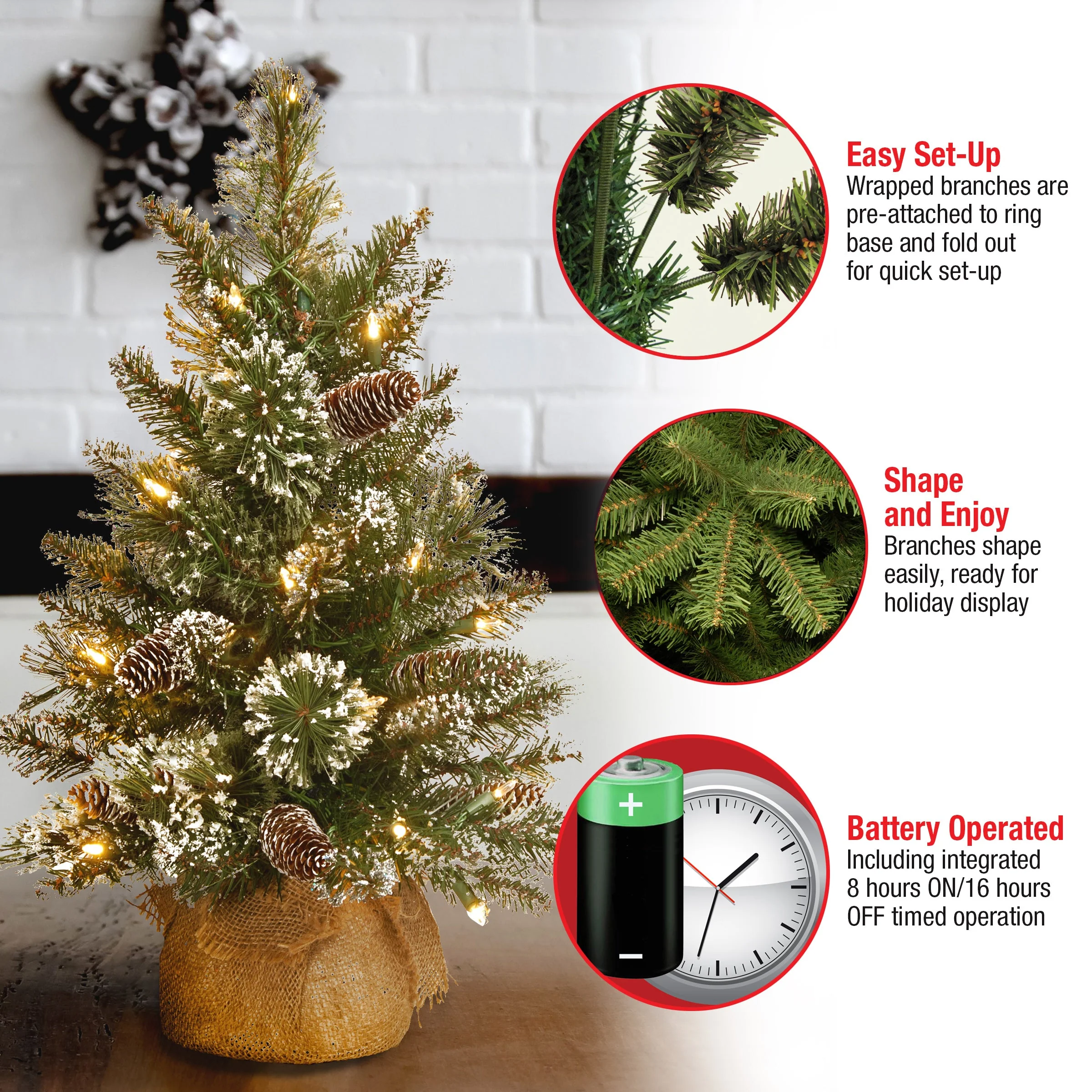 2 ft. Pre-Lit Glittery Bristle Tree with LED Lights - Image 5