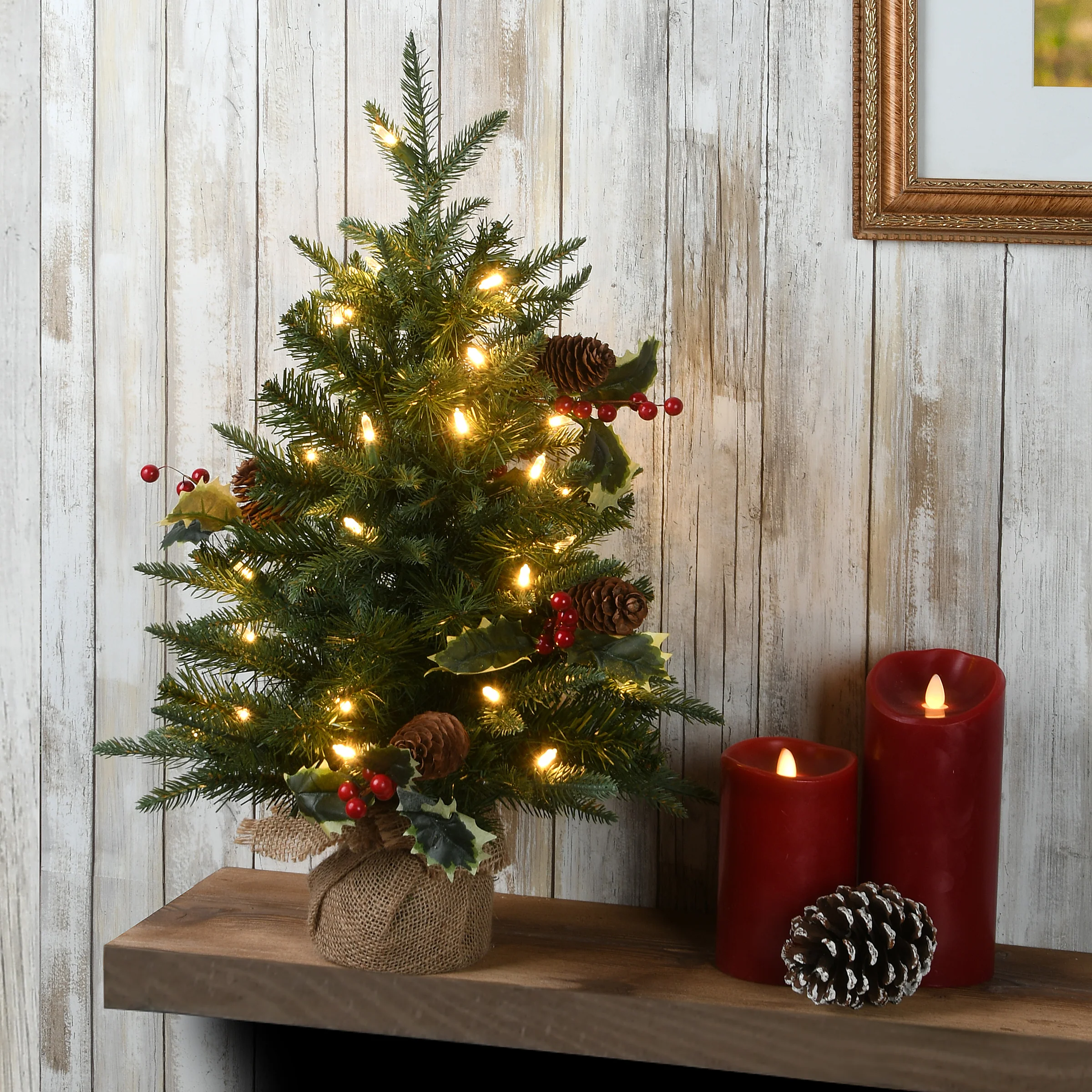 2 ft. Pre-Lit Happy Hill Pine Tree with LED Lights, Plug-In - Image 2