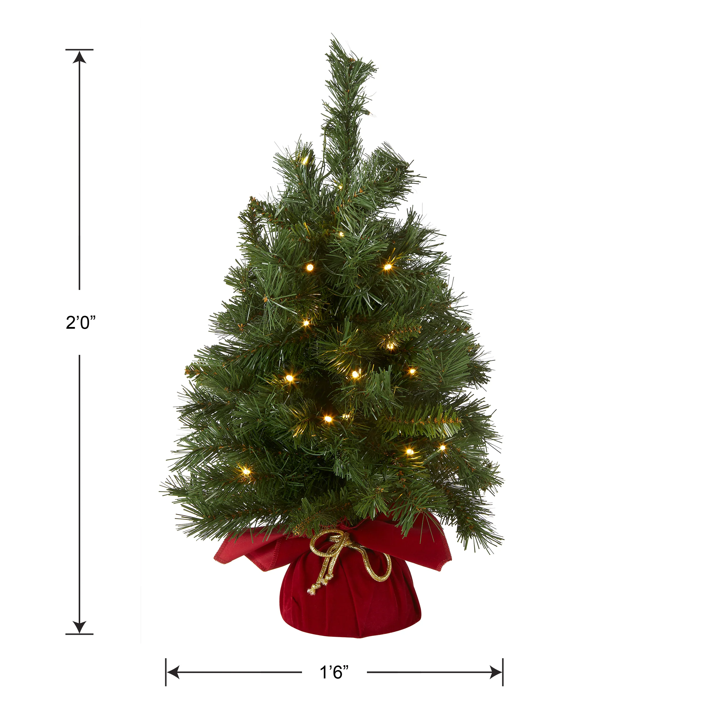 2 ft. Pre-Lit Majestic Fir Tree with LED Lights, Red Base - Image 5