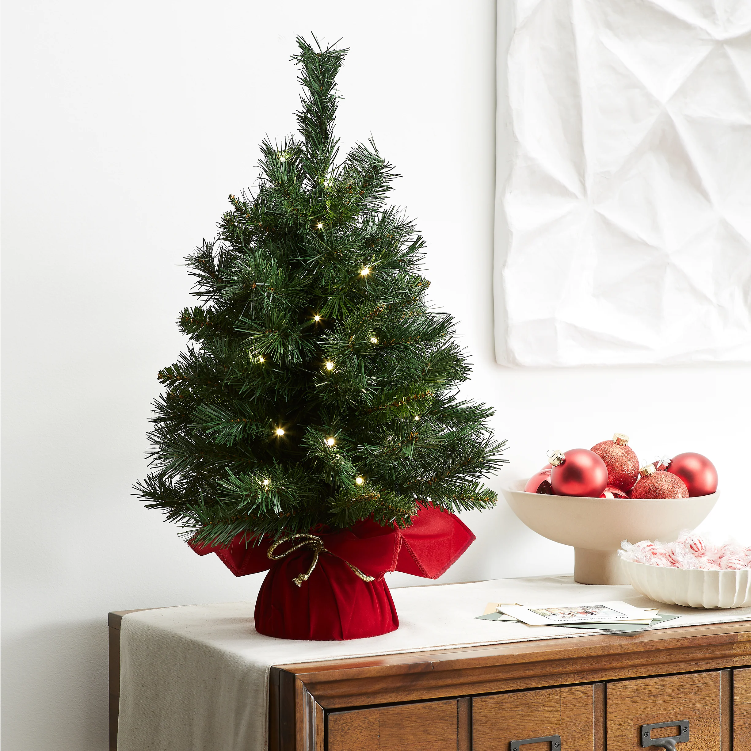 2 ft. Pre-Lit Majestic Fir Tree with LED Lights, Red Base - Image 6