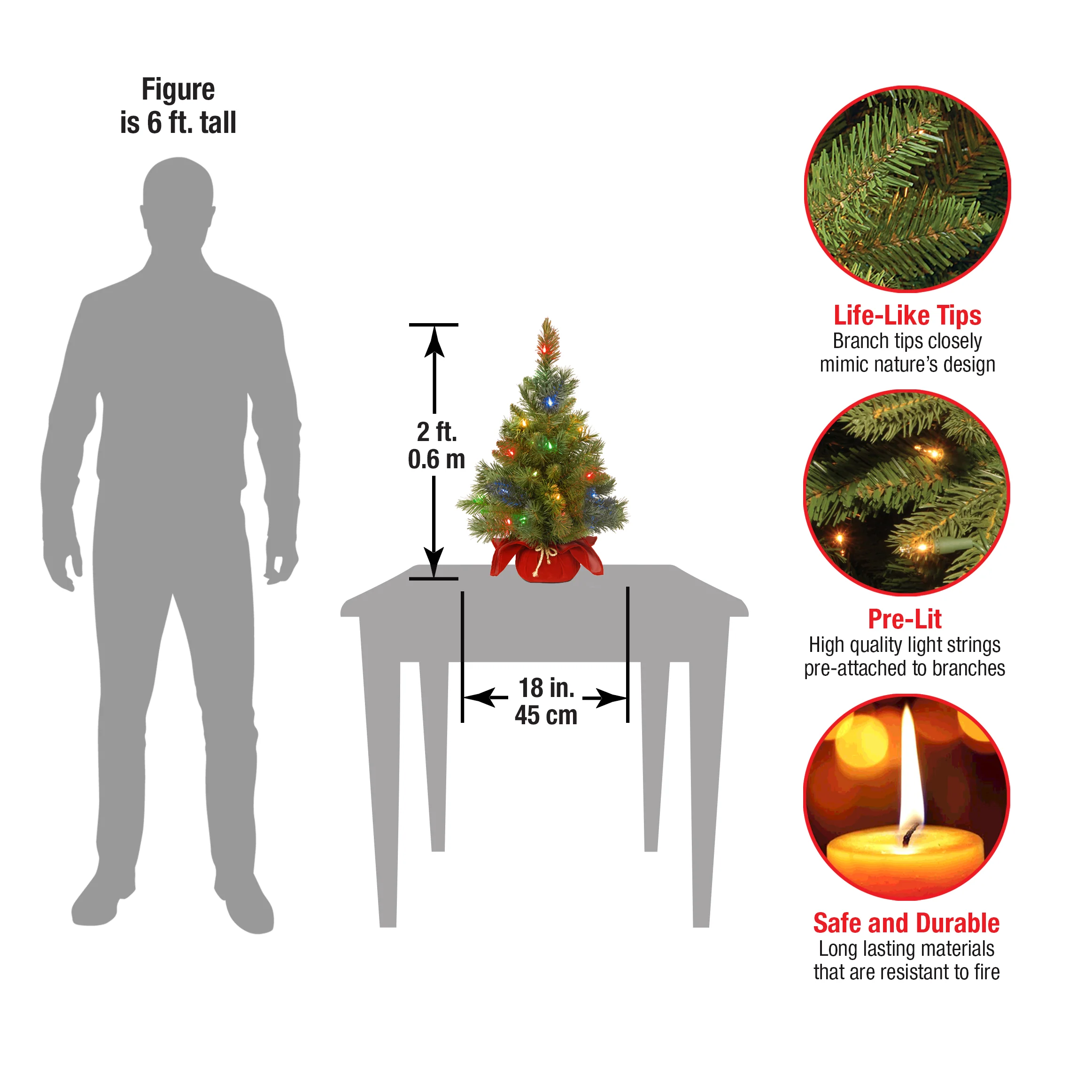 2 ft. Pre-Lit Majestic Fir Tree with Multicolor LED Lights, Red Base - Image 4