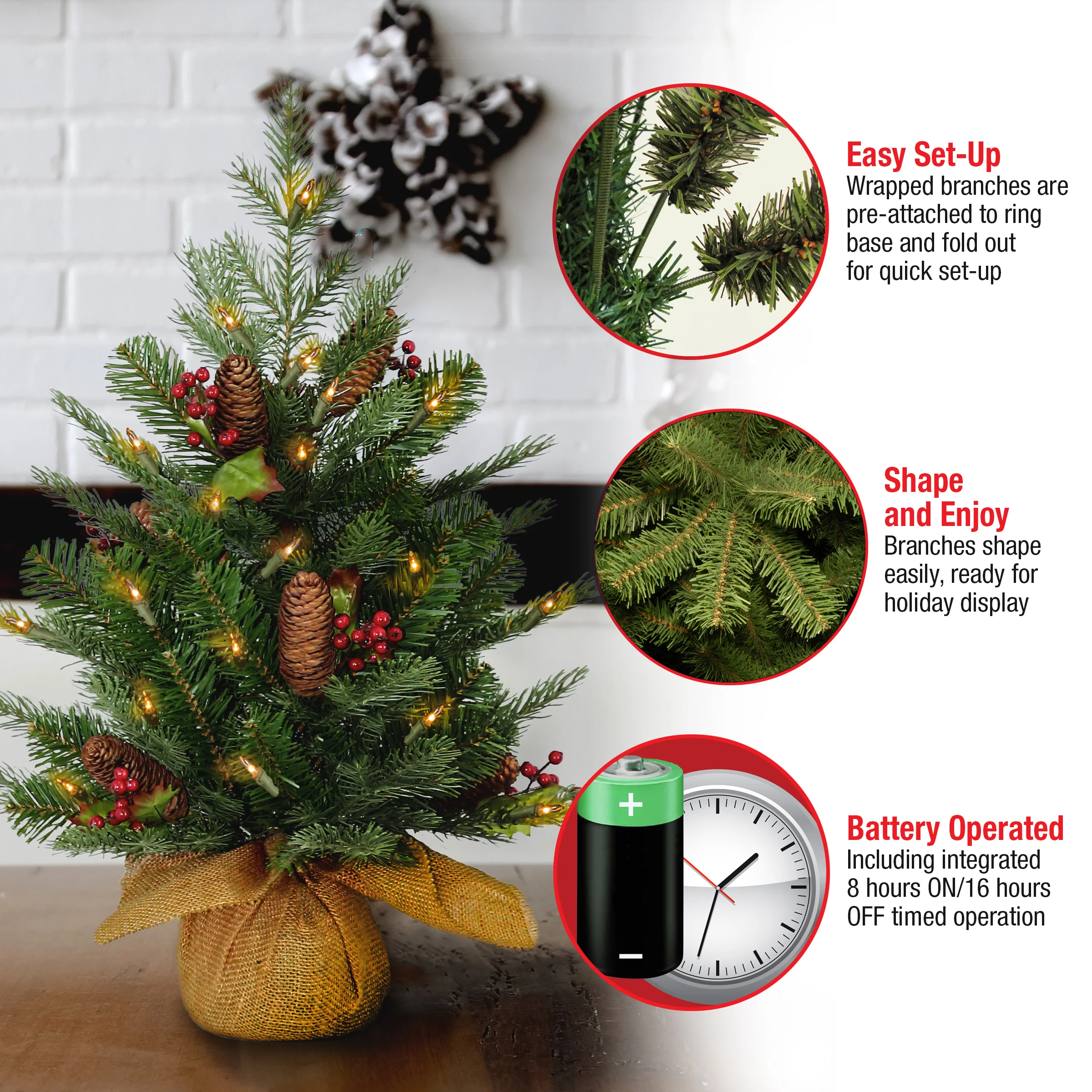 2 ft. Pre-Lit Nordic Spruce Tree with  LED Lights - Image 6