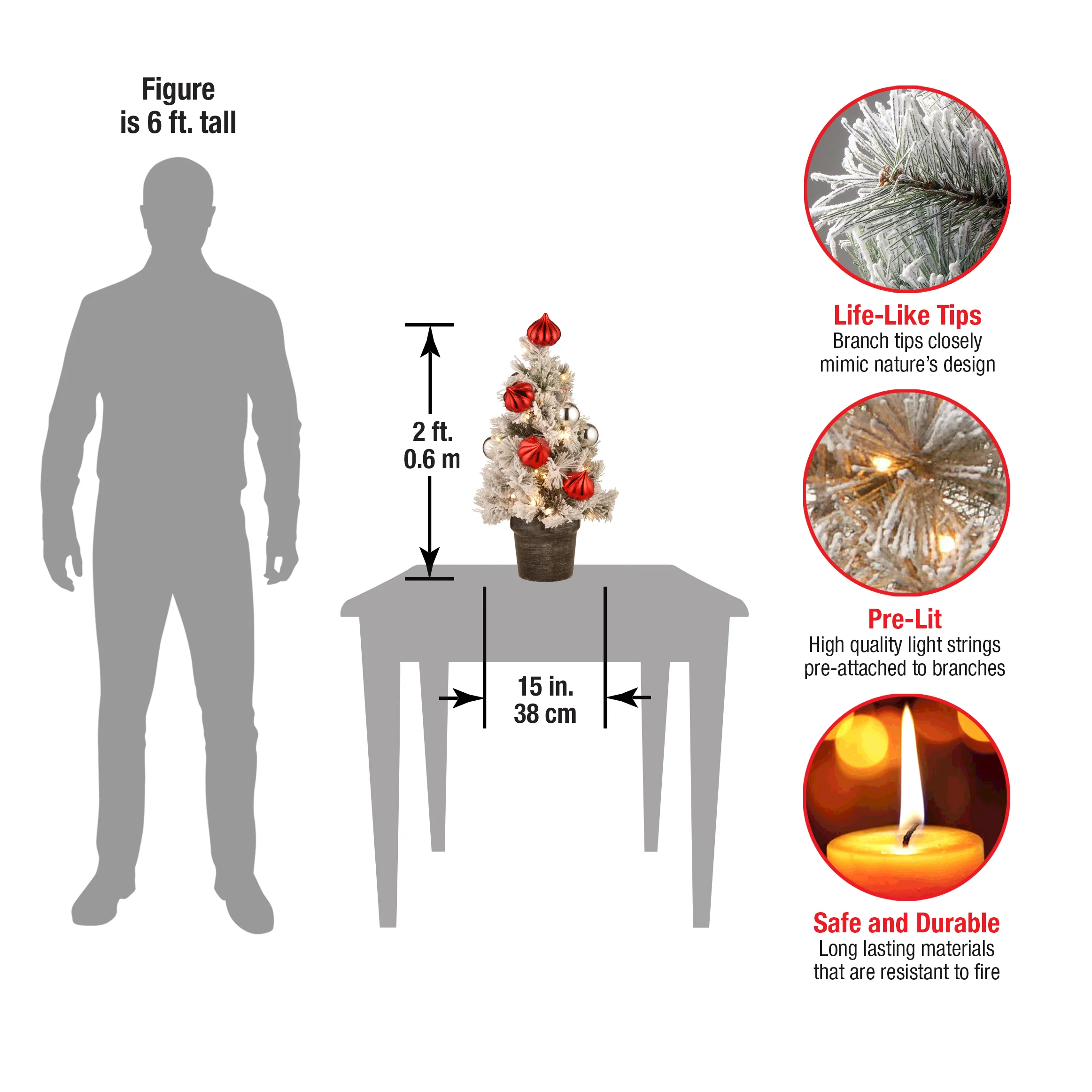 2 ft. Pre-Lit Snowy Bristle Pine Tree with LED Lights - Image 4