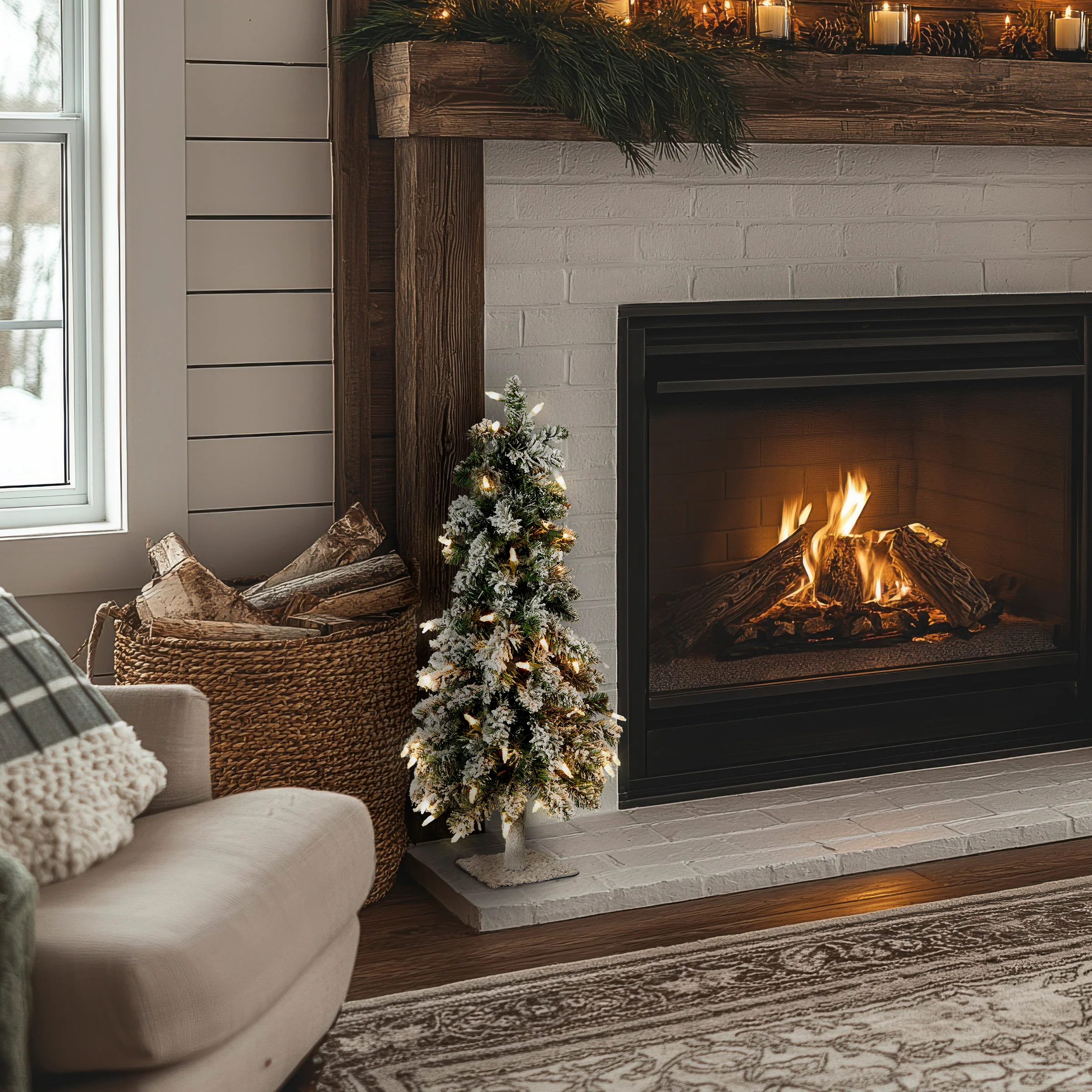 2 ft. Pre-Lit Snowy Downswept Forest Tree with Clear Lights, Plug-In - Image 2