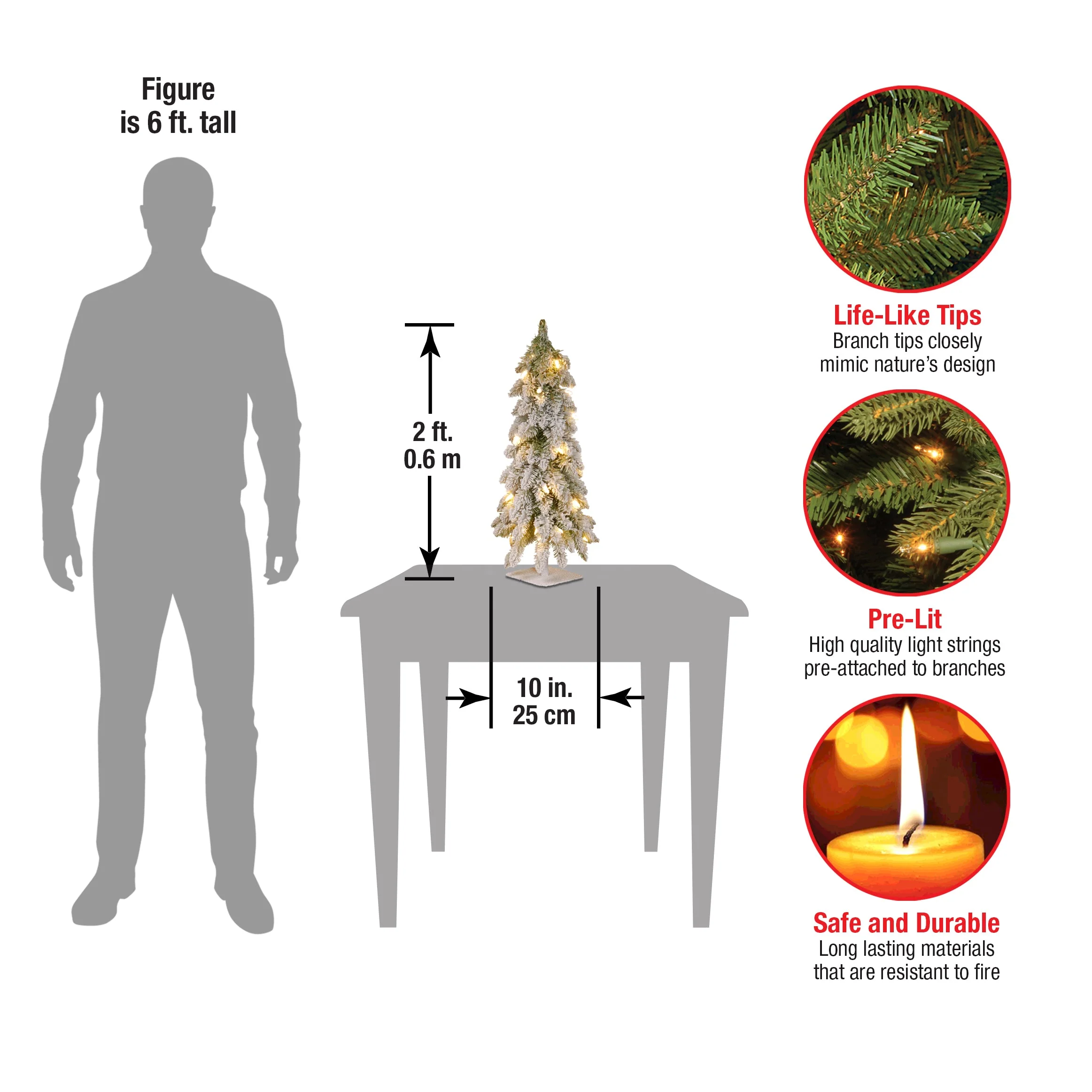 2 ft. Pre-Lit Snowy Downswept Forest Tree with Clear Lights, Plug-In - Image 4