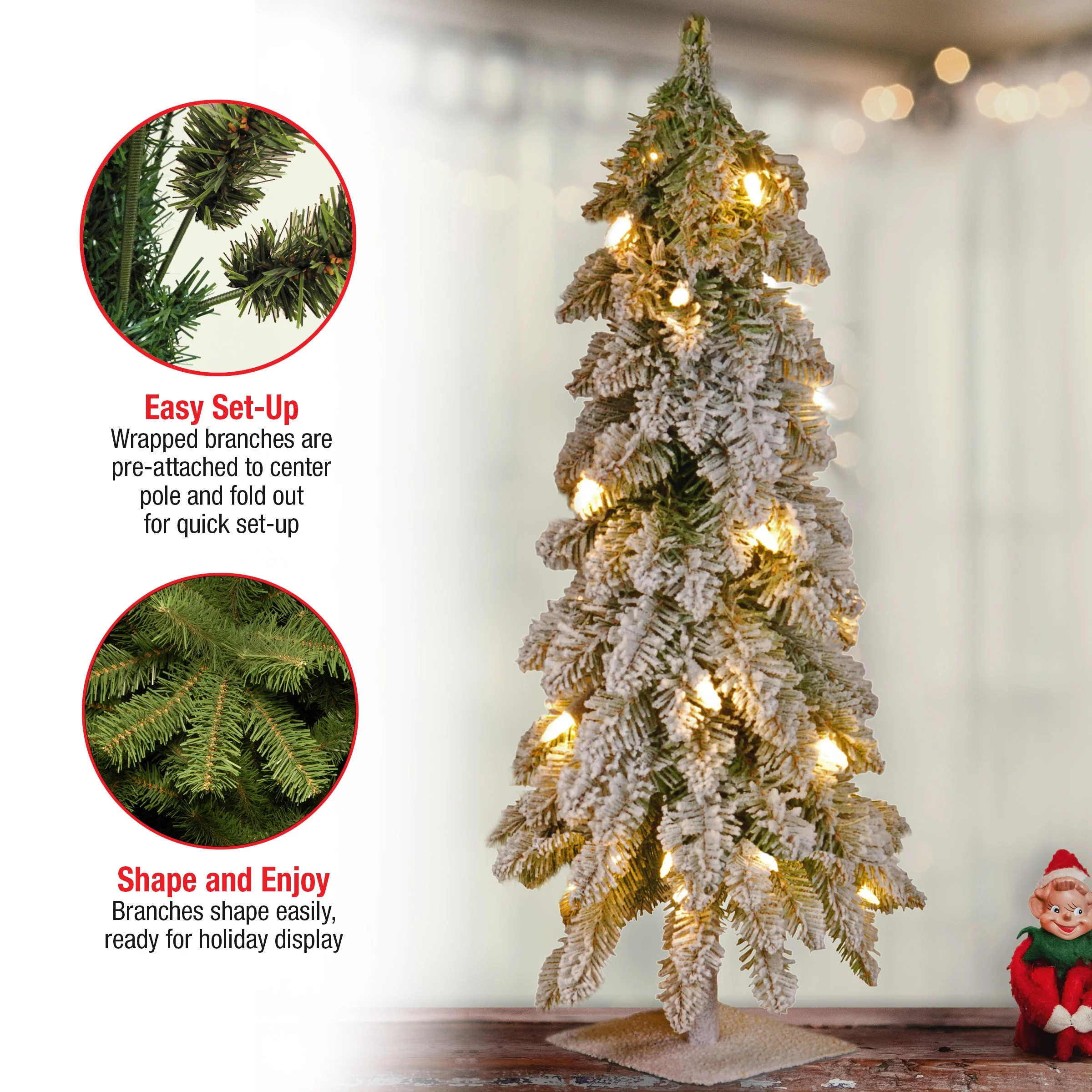 2 ft. Pre-Lit Snowy Downswept Forest Tree with Clear Lights, Plug-In - Image 5