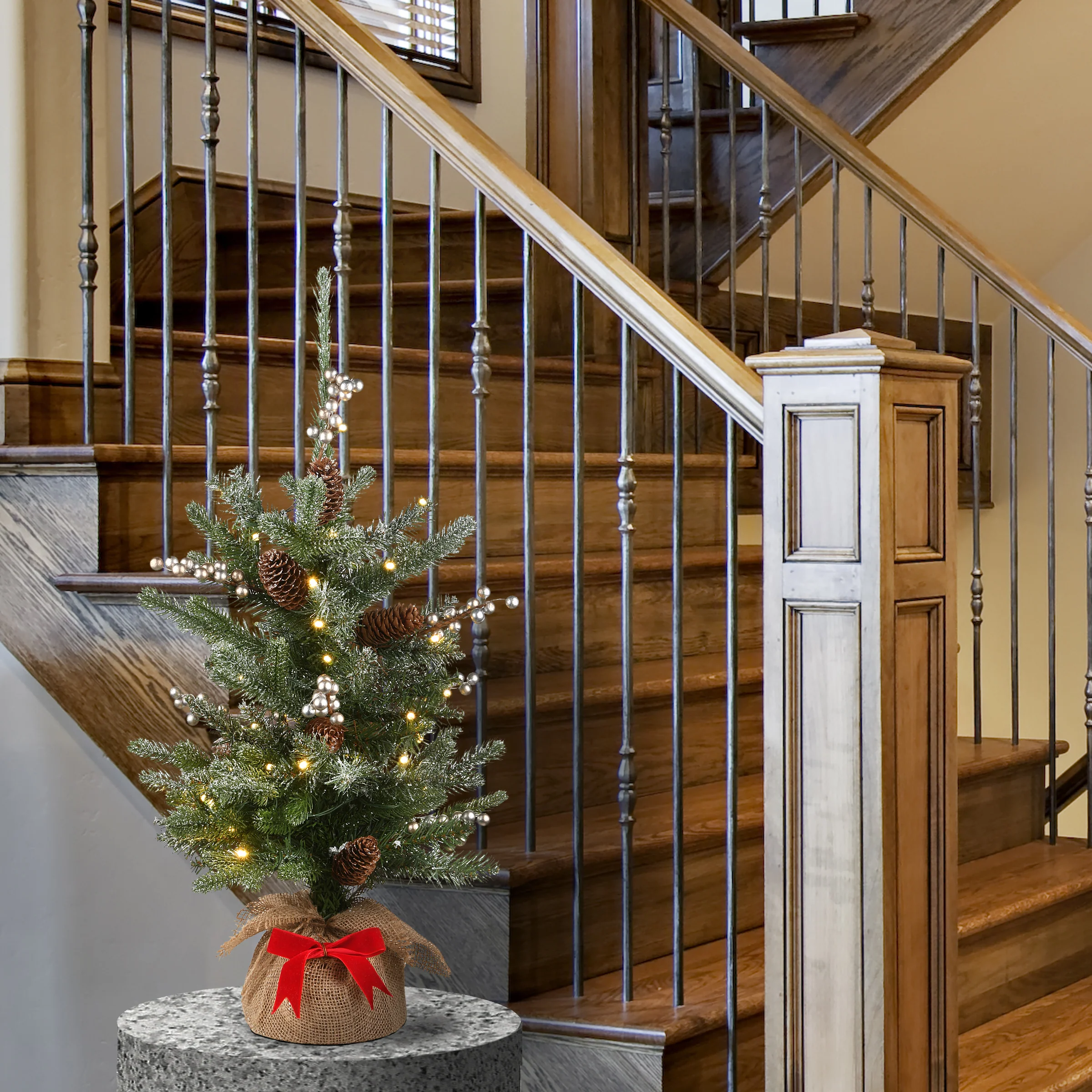 2 ft. Pre-Lit Snowy Morgan Tree with Battery Operated Lights - Image 2