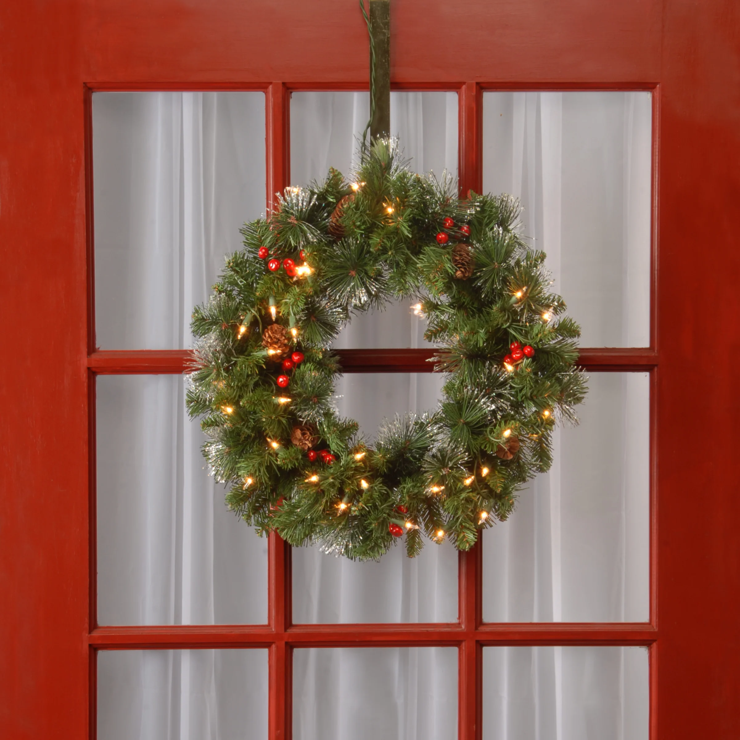 20 in. Pre-Lit Crestwood Spruce Wreath with Clear Lights - Image 2