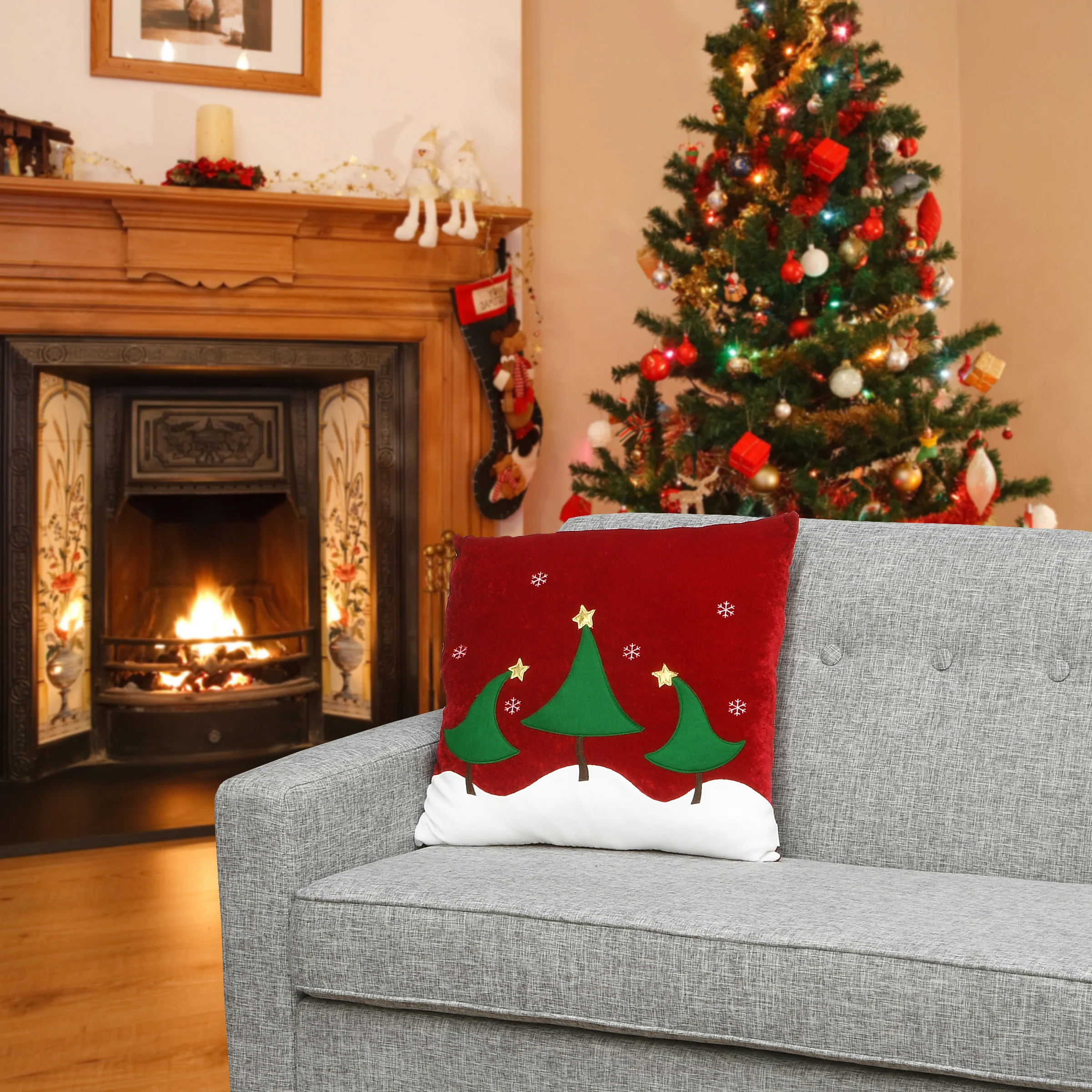 20 in. General Store Collection Red Pillow with Christmas Trees - Image 2