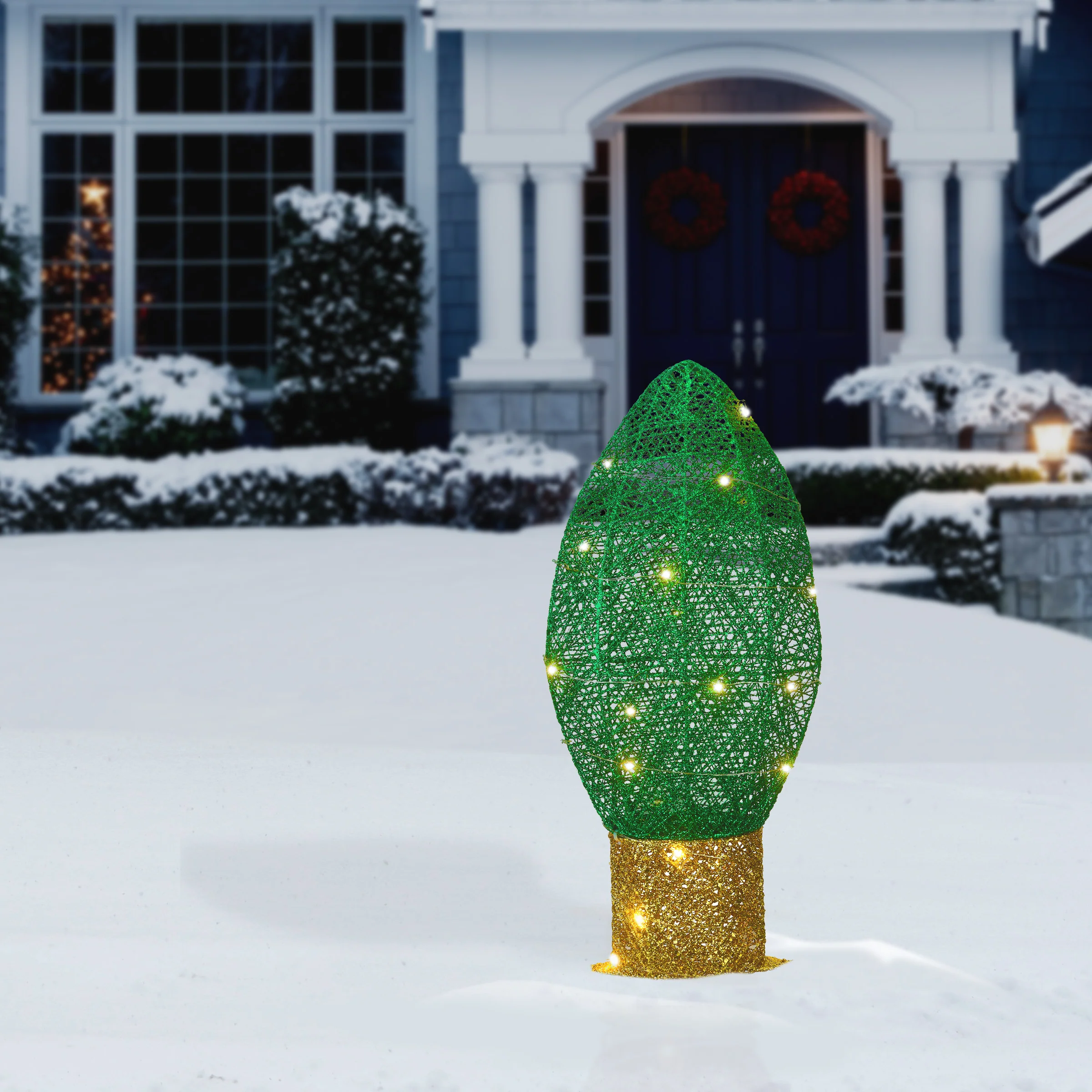20 in. Pre-Lit Green Christmas Light Bulb Decoration - Image 2