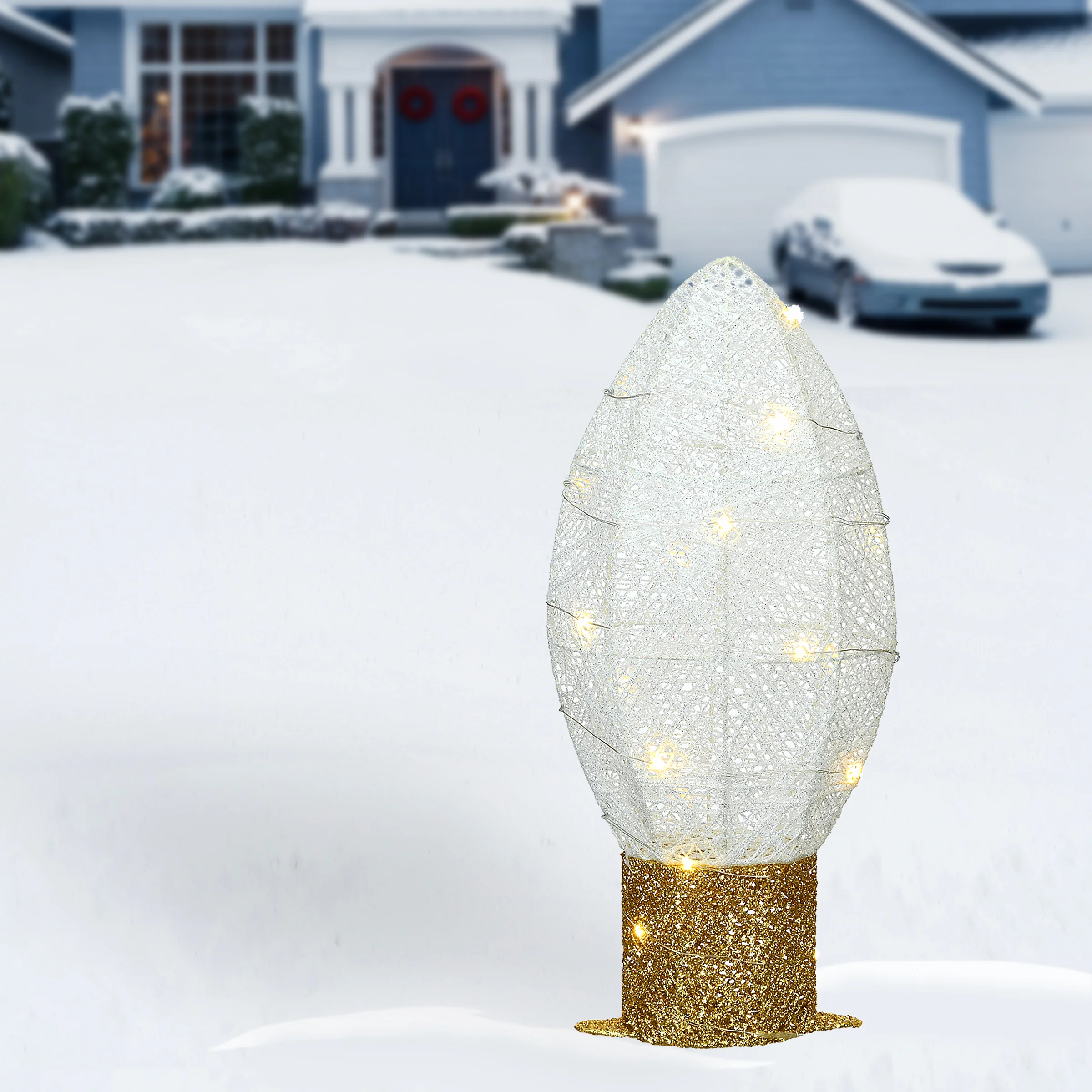 20 in. Pre-Lit White Christmas Light Bulb Decoration - Image 2