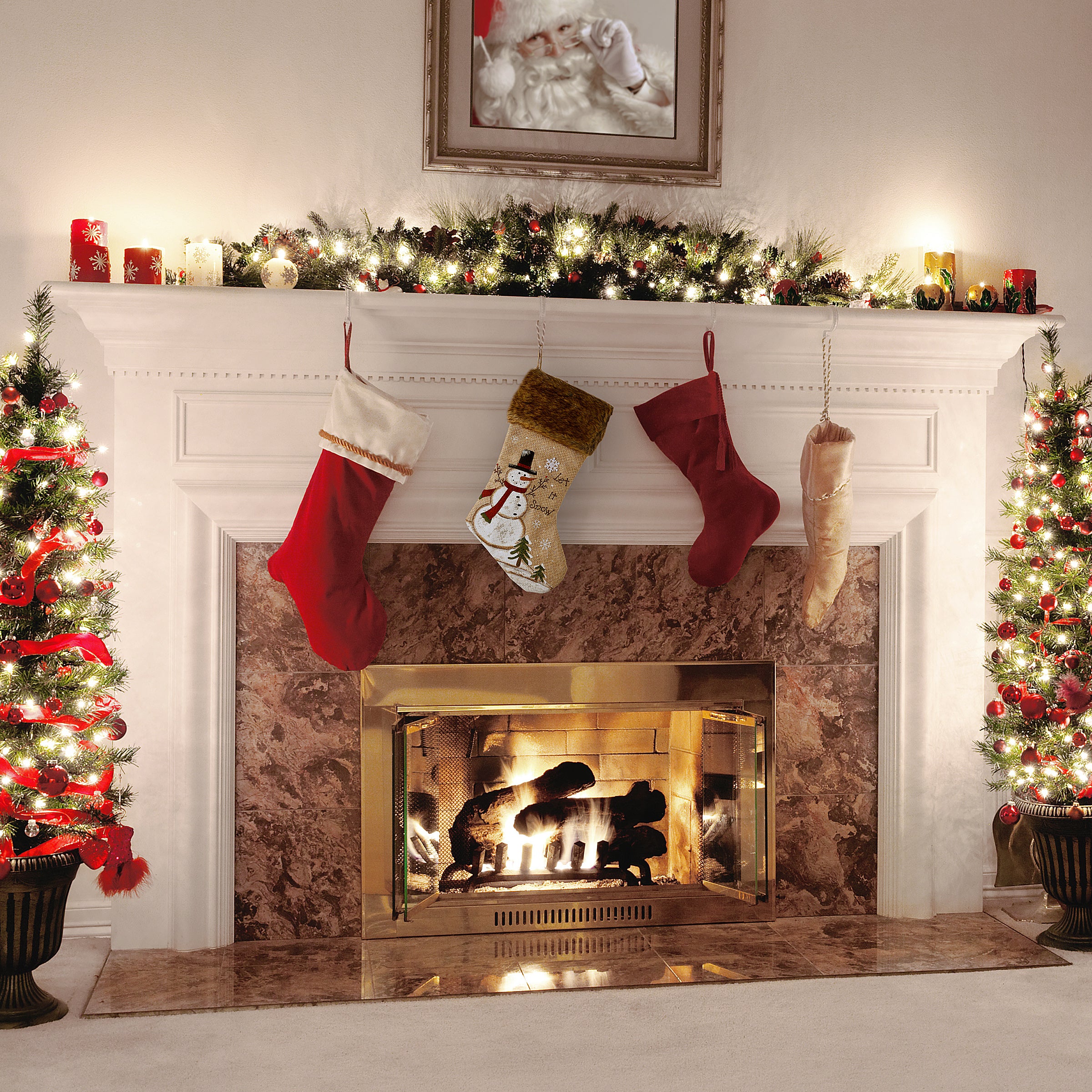 21 in. Alpine Collection Black Hat Snowman Stocking - Image 2