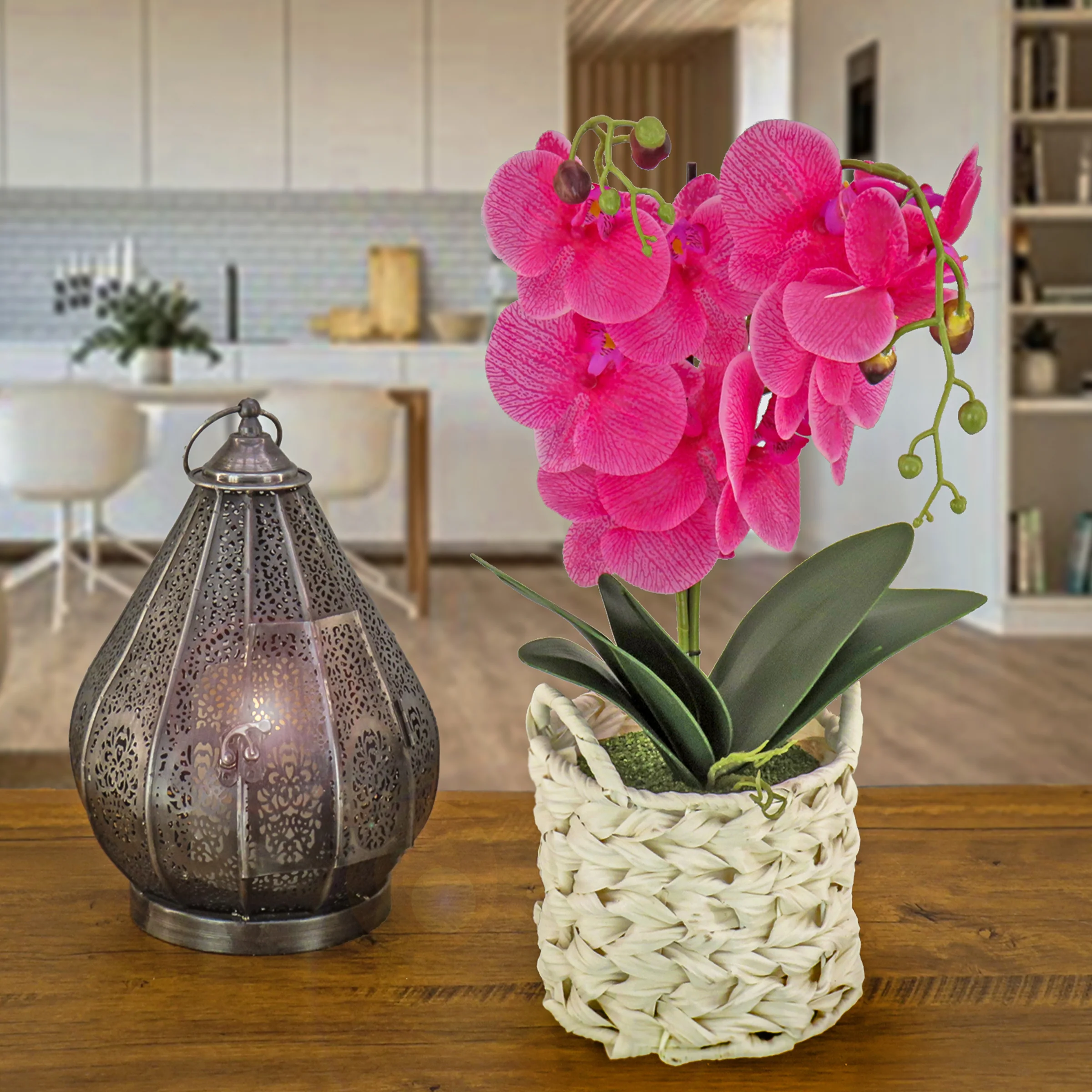 21 in. Spring Purple Orchid in White Basket - Image 2