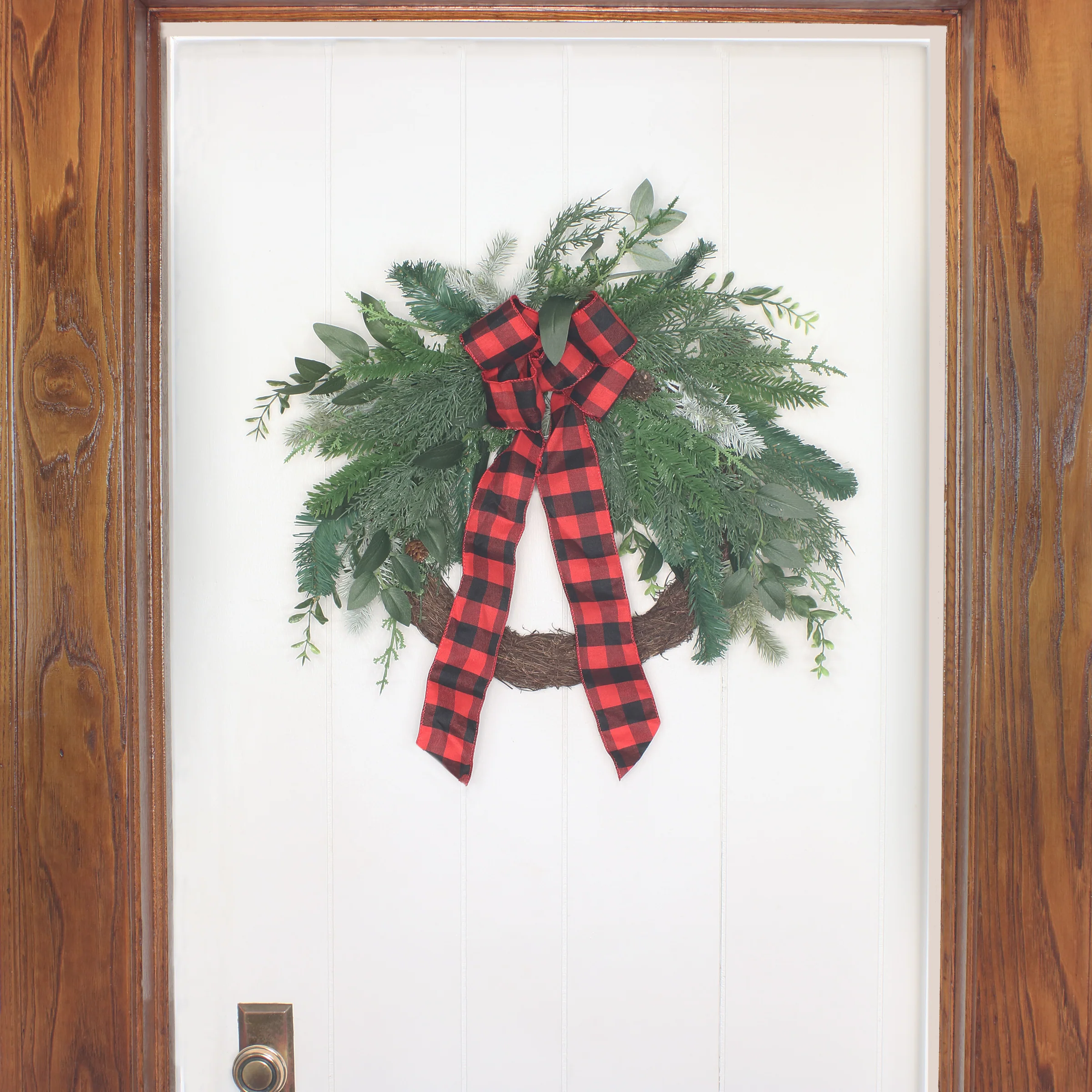 22 in.  Mixed Pine and Bow Decorated Wreath - Image 2
