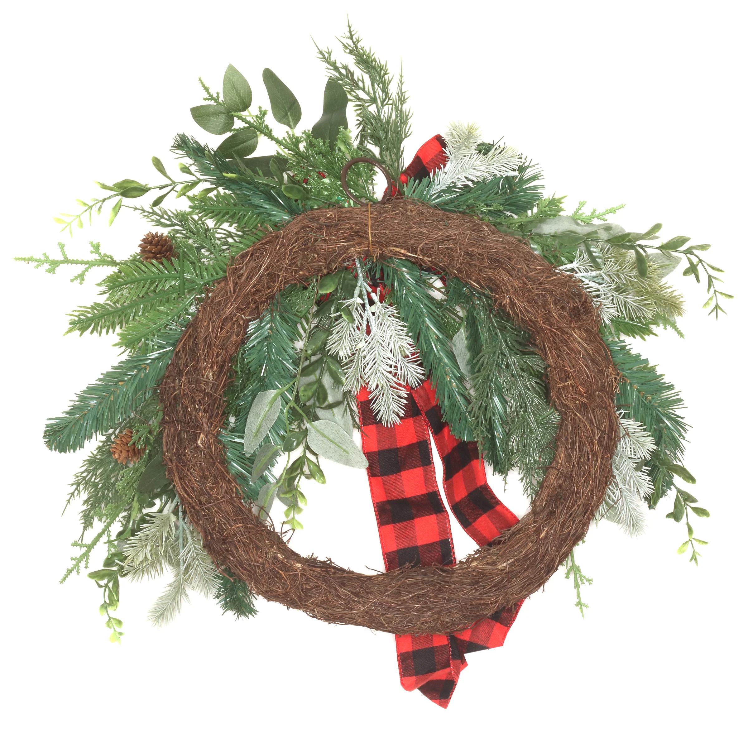 22 in.  Mixed Pine and Bow Decorated Wreath - Image 4