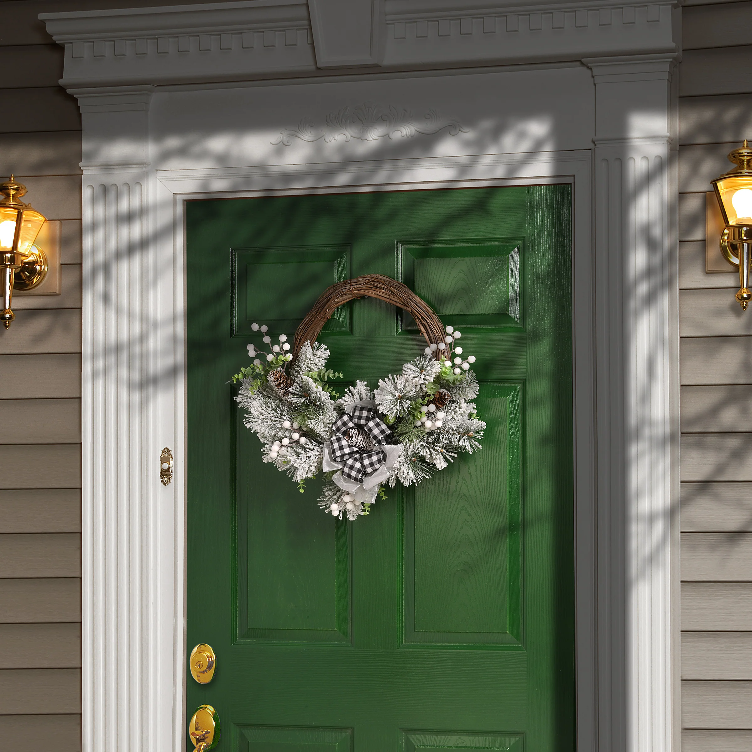22 in. Snowy Christmas Wreath with Bow - Image 2
