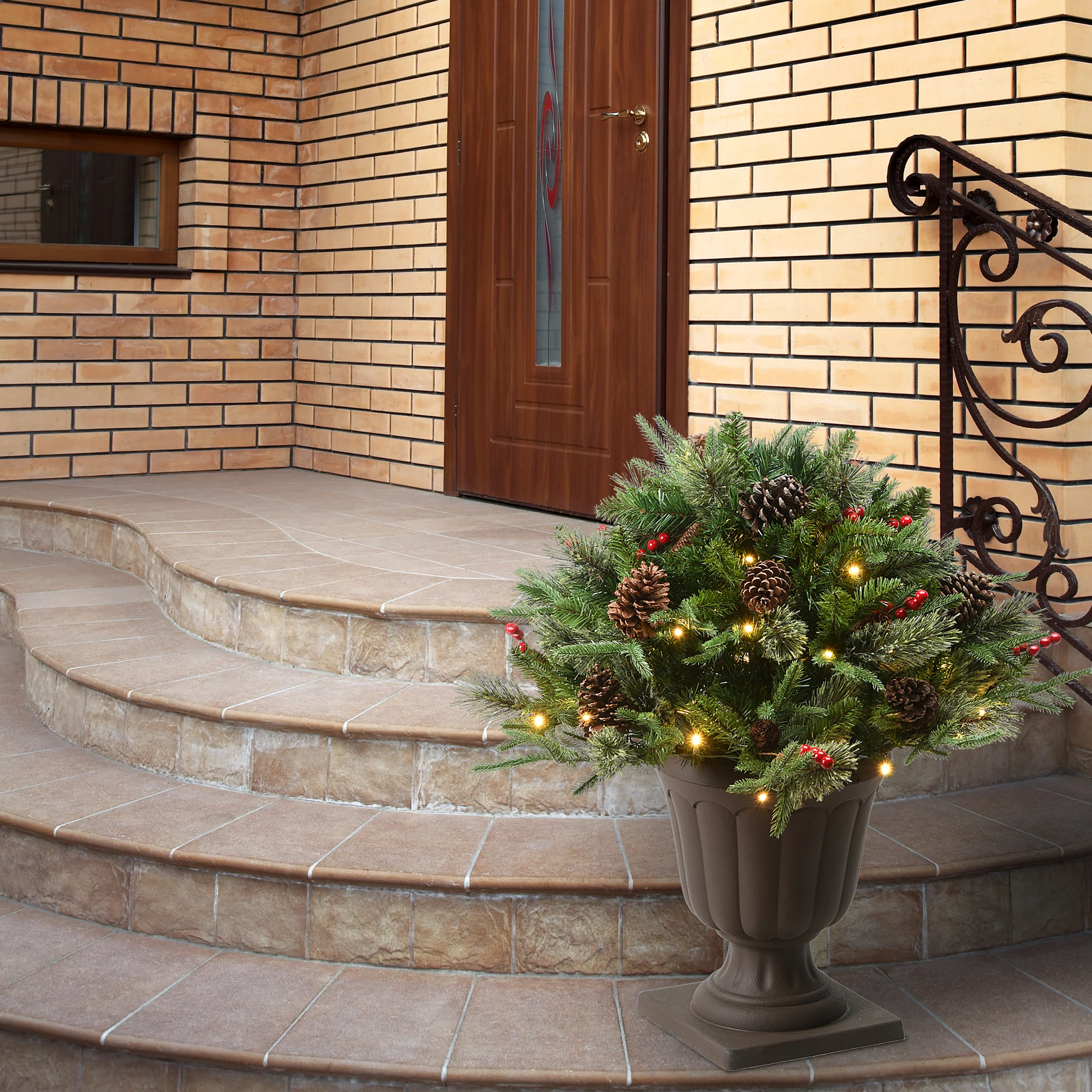 22 in. Pre-Lit Colonial Urn Filler with LED Lights - Image 2