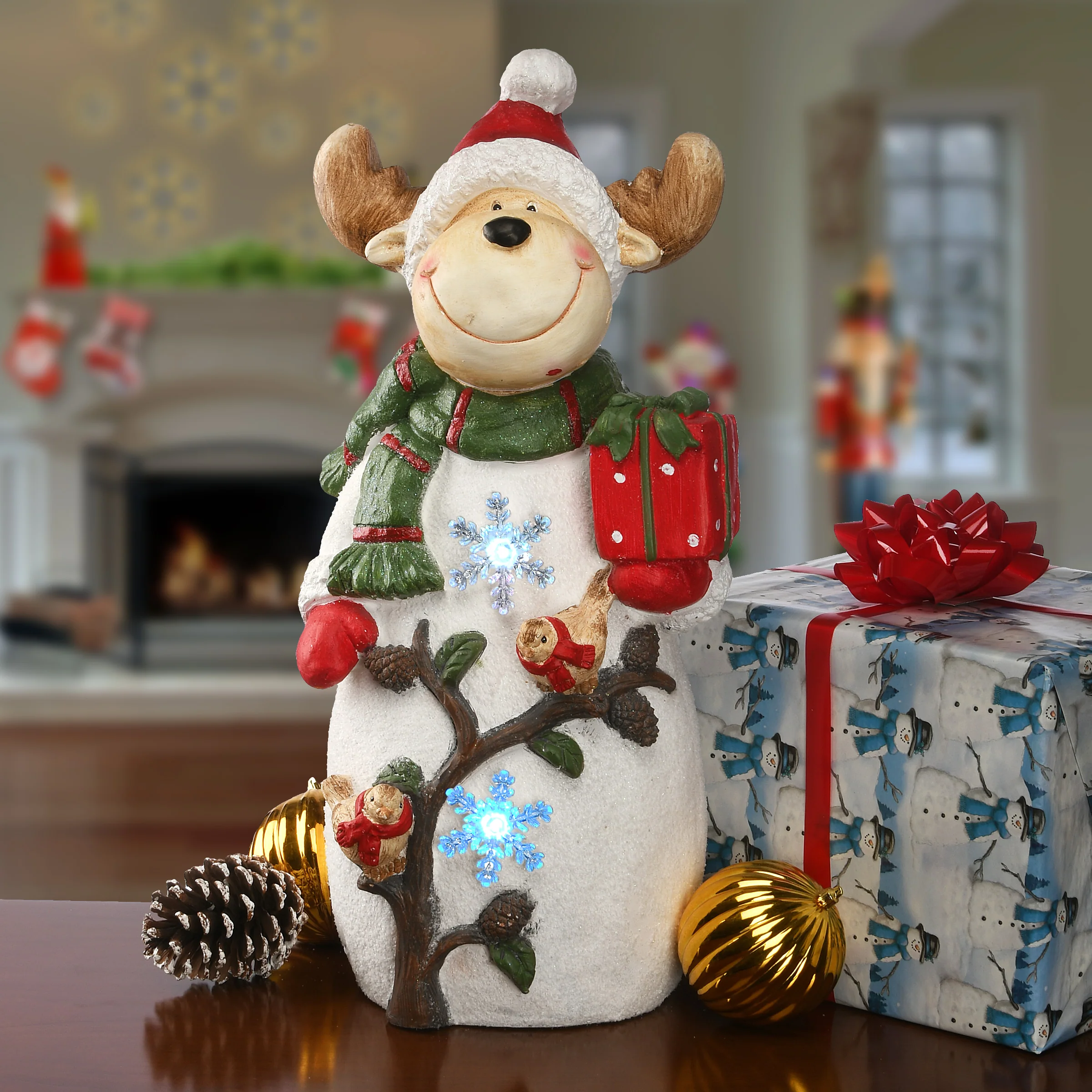 22 in. Reindeer Holding Gift with Multicolor Lights - Image 2