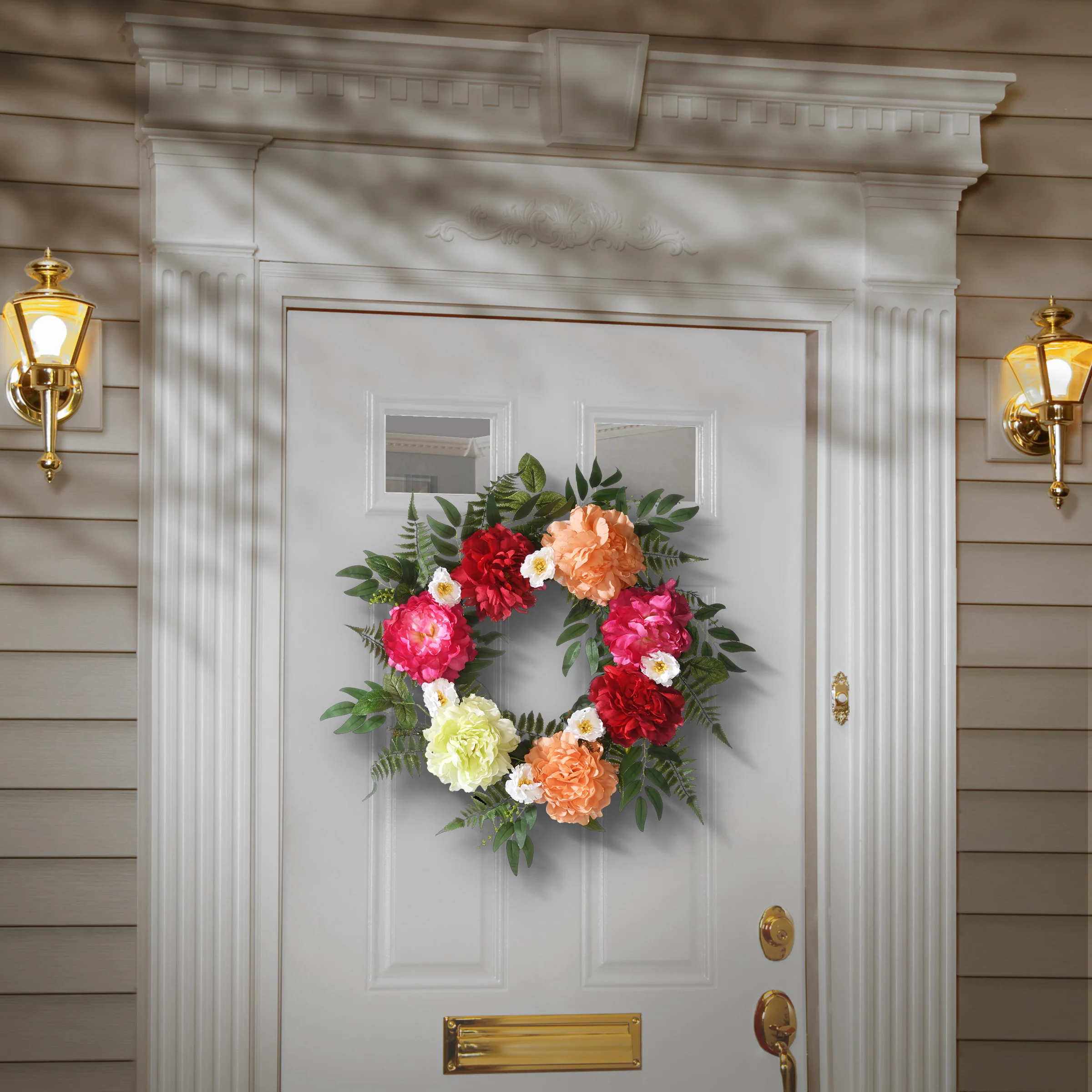 22 in. Spring Wreath with Flower Blooms, Leafy Greens - Image 2