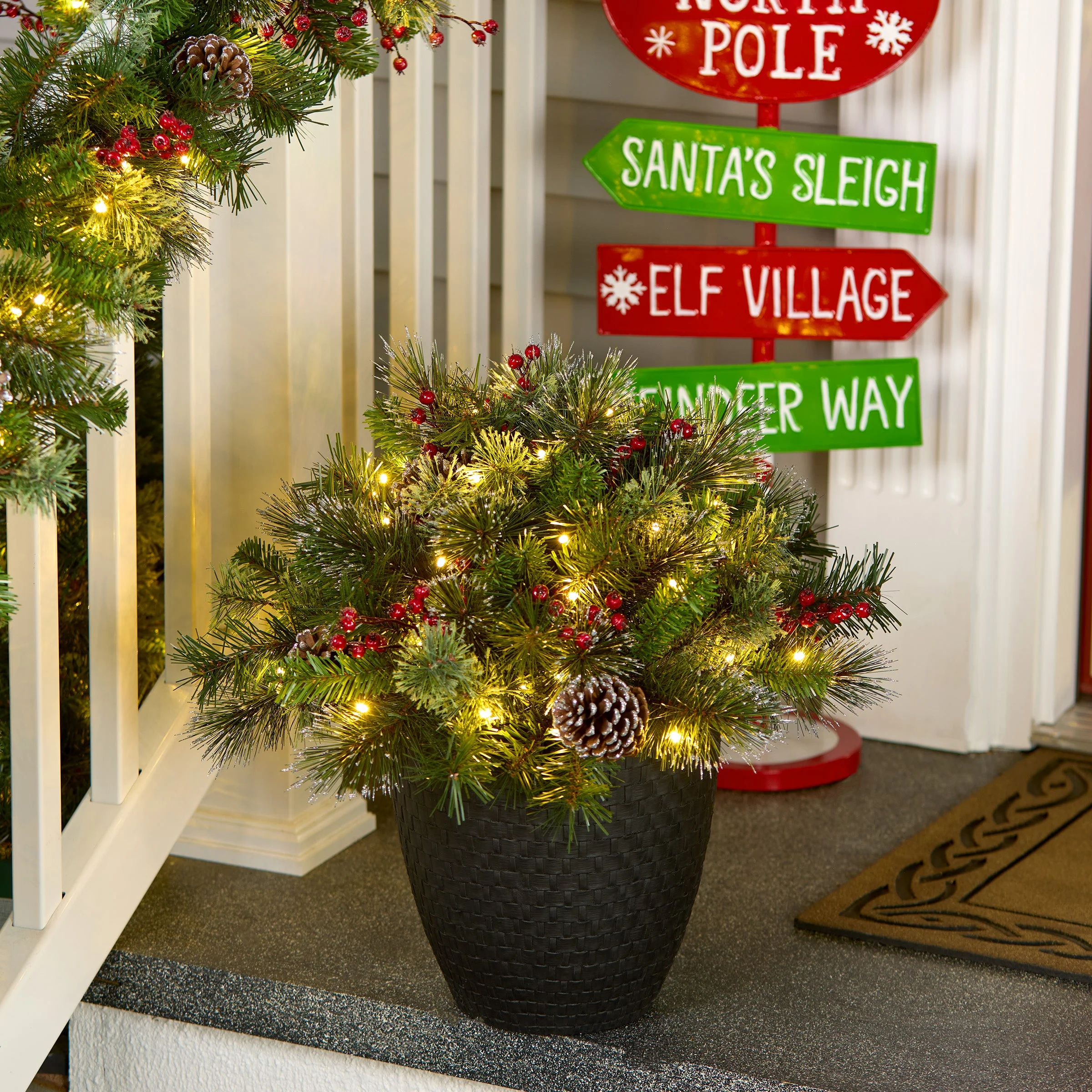 22 in. Iced Berry Pine Urn Filler with LED Lights - Image 2