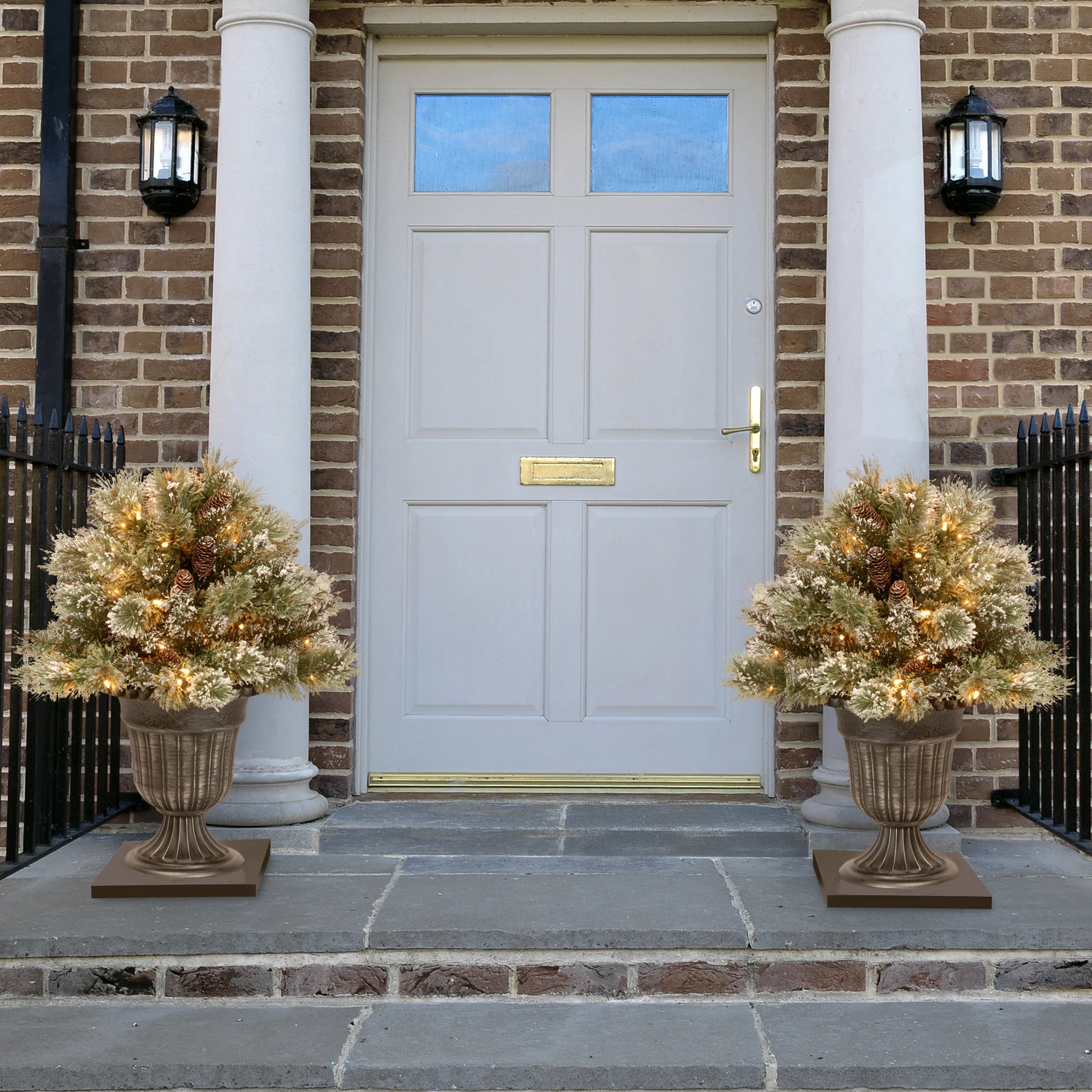 24 in. Pre-Lit Glittery Bristle Pine Porch Bush with Clear Lights - Image 2
