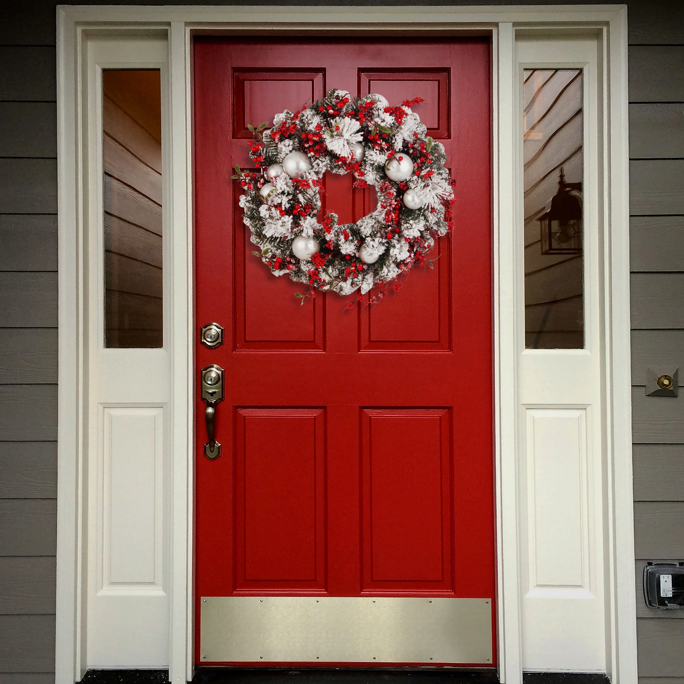24 in. Flocked Wreath with Ornaments - Image 2