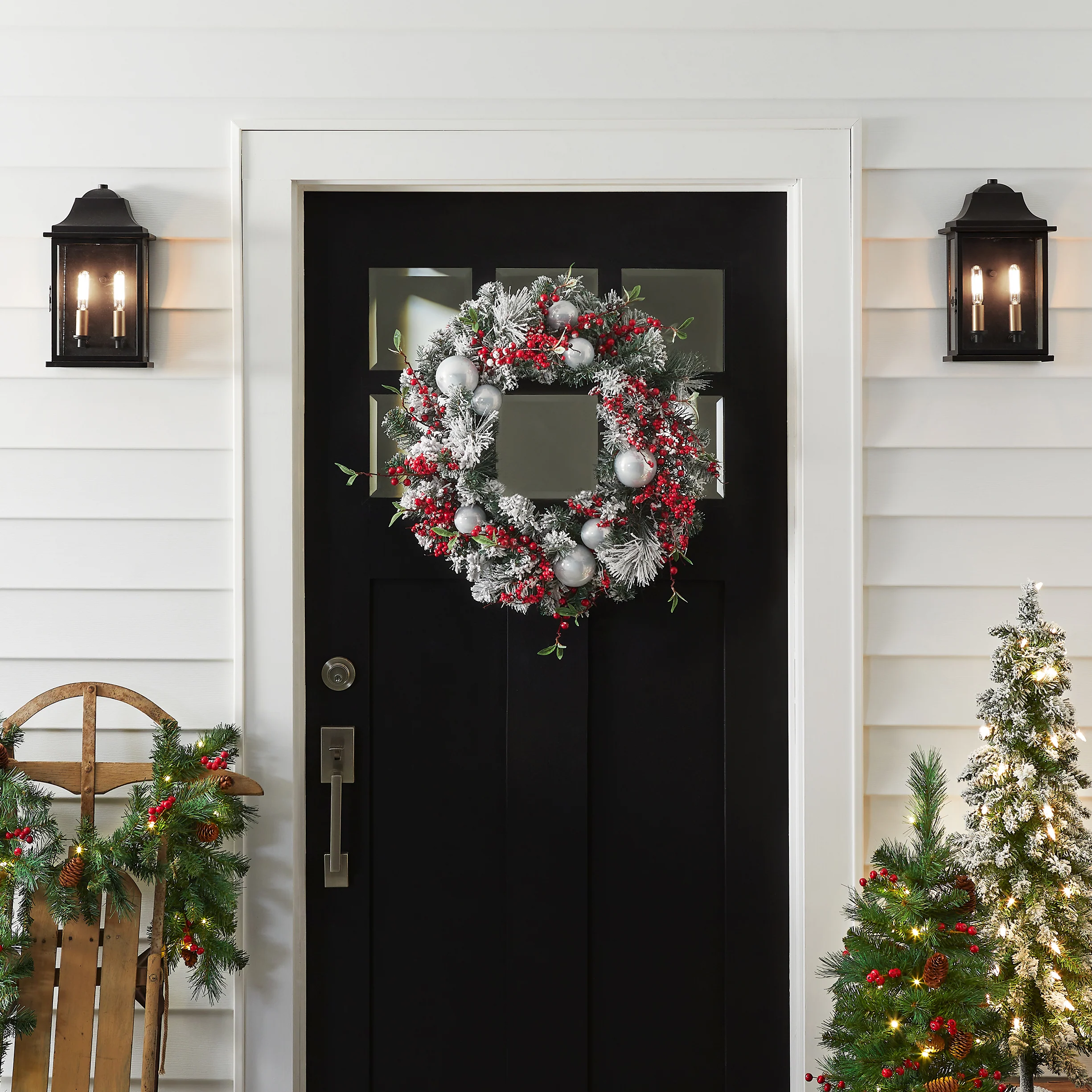 24 in. Flocked Wreath with Ornaments - Image 3
