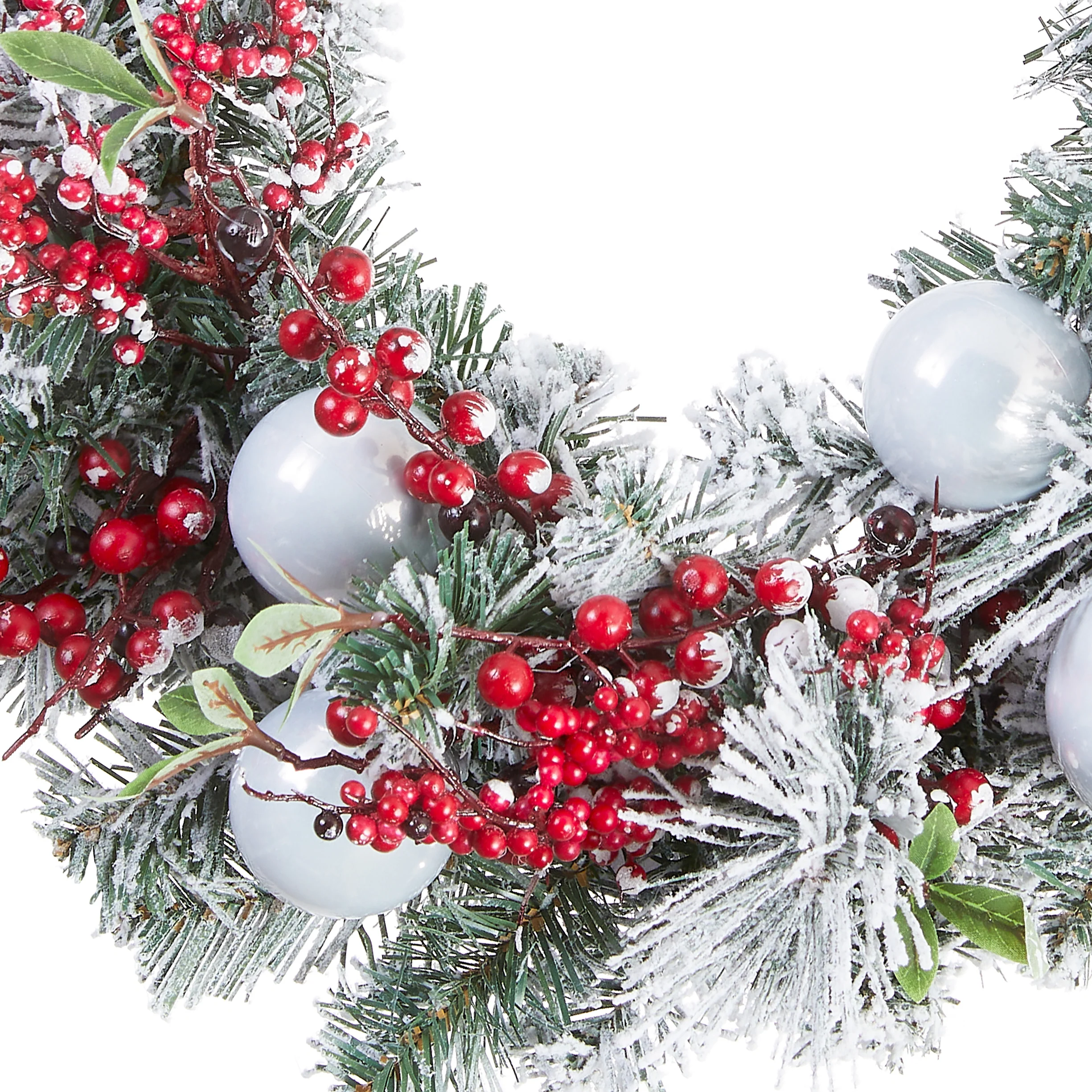 24 in. Flocked Wreath with Ornaments - Image 4