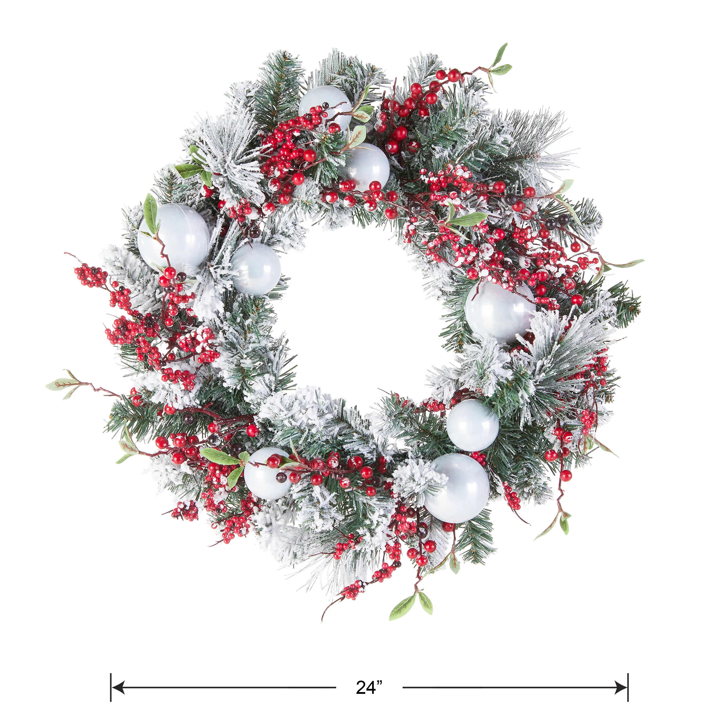24 in. Flocked Wreath with Ornaments - Image 5