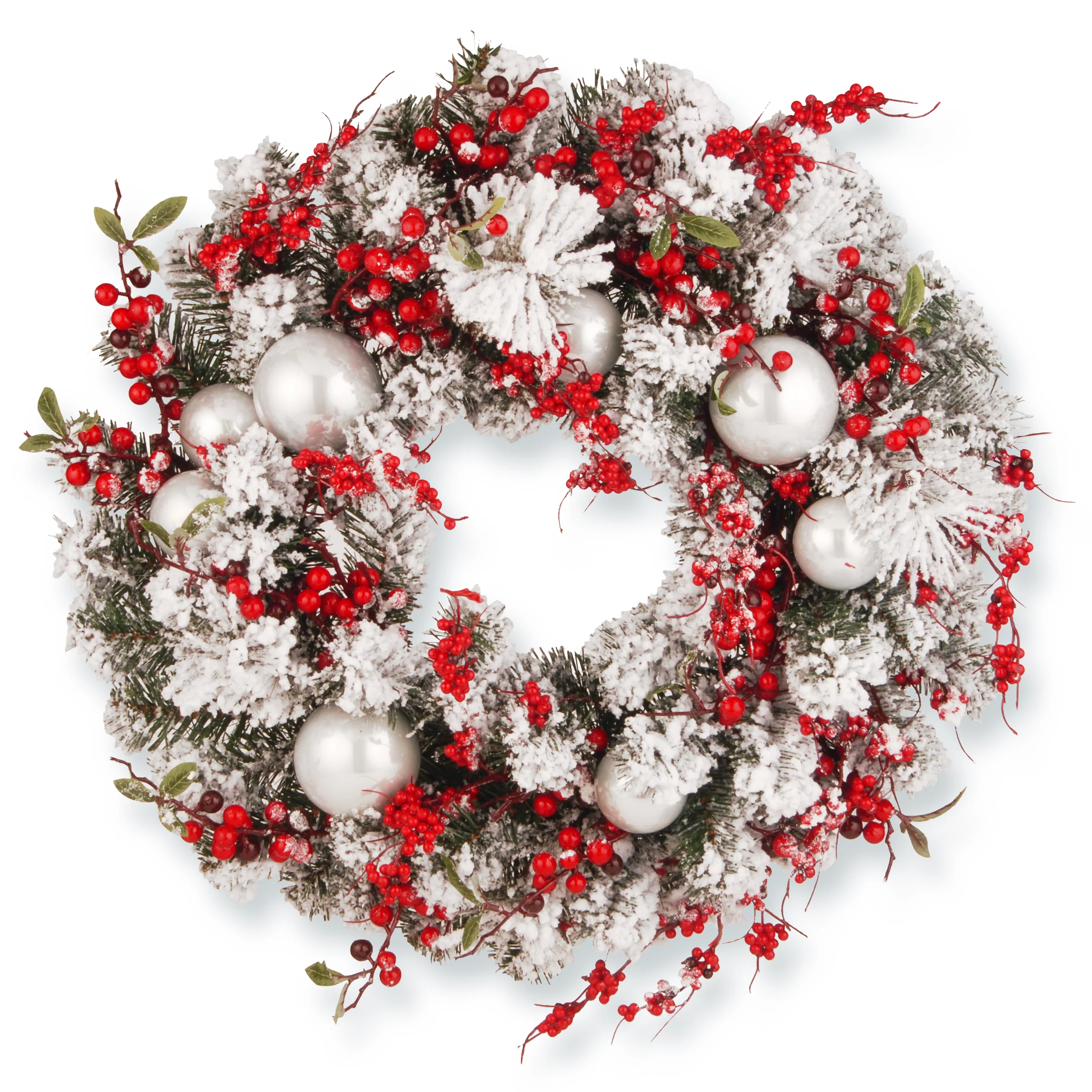 24 in. Flocked Wreath with Ornaments - Image 6