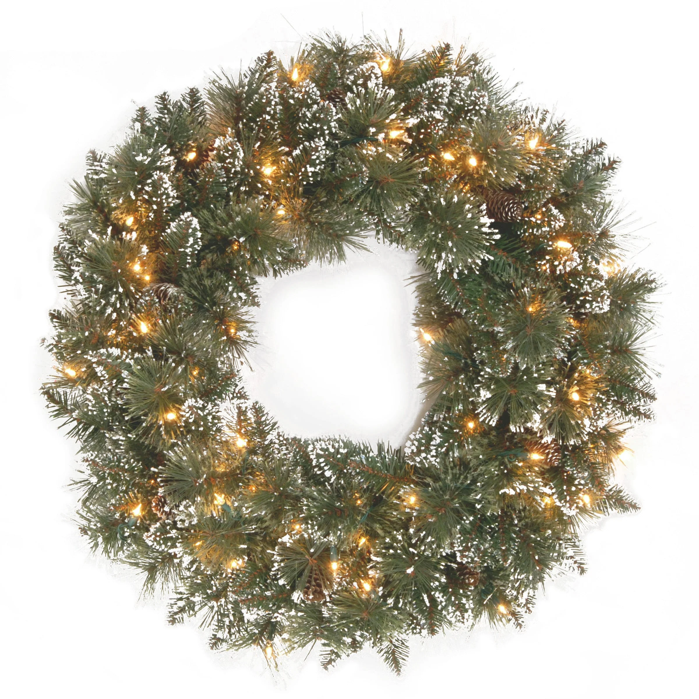24 in. Glittery Bristle Pine Wreath with Clear Lights, Plug-In - Image 3