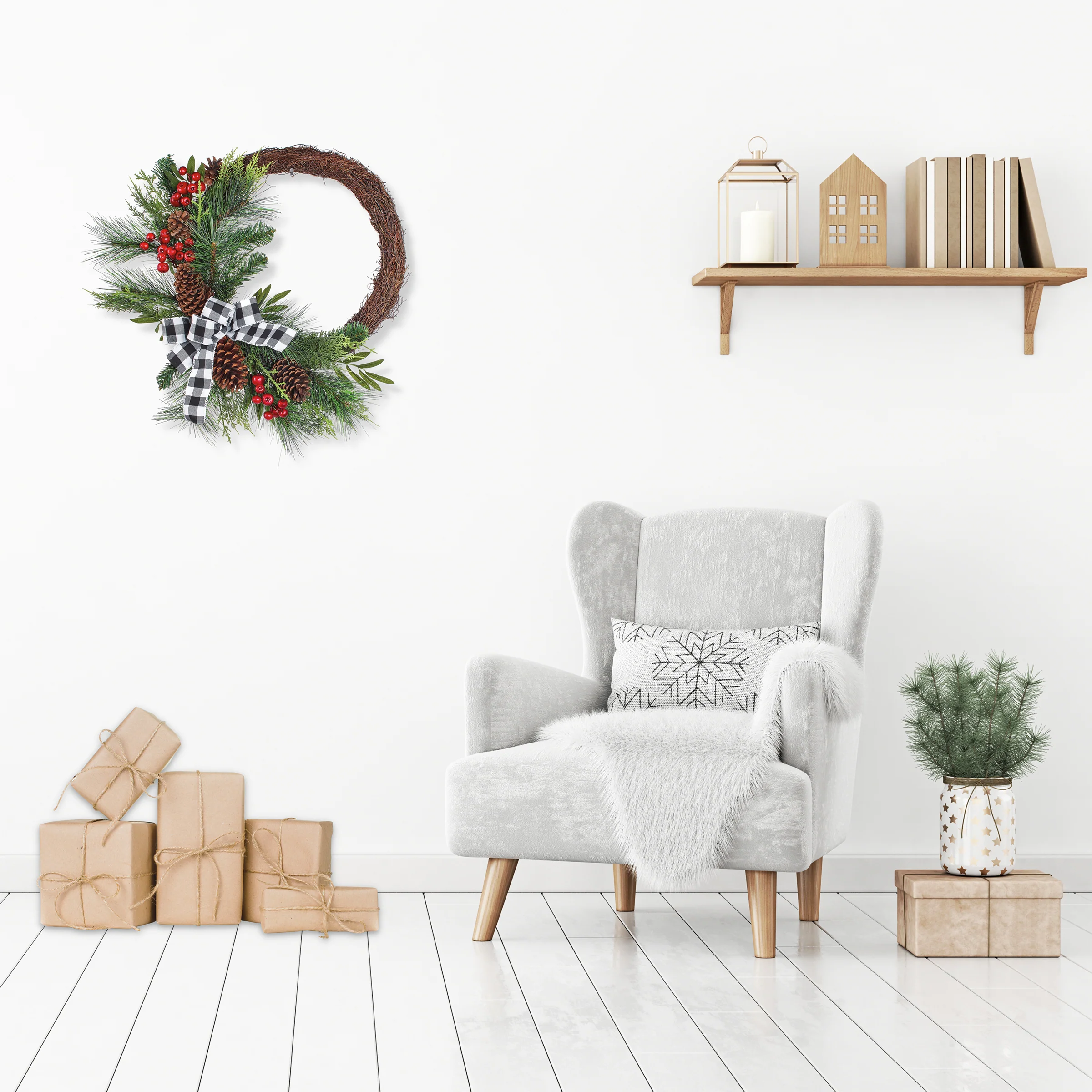 24 in. Mixed Pine and Berries Decorated Wreath - Image 2