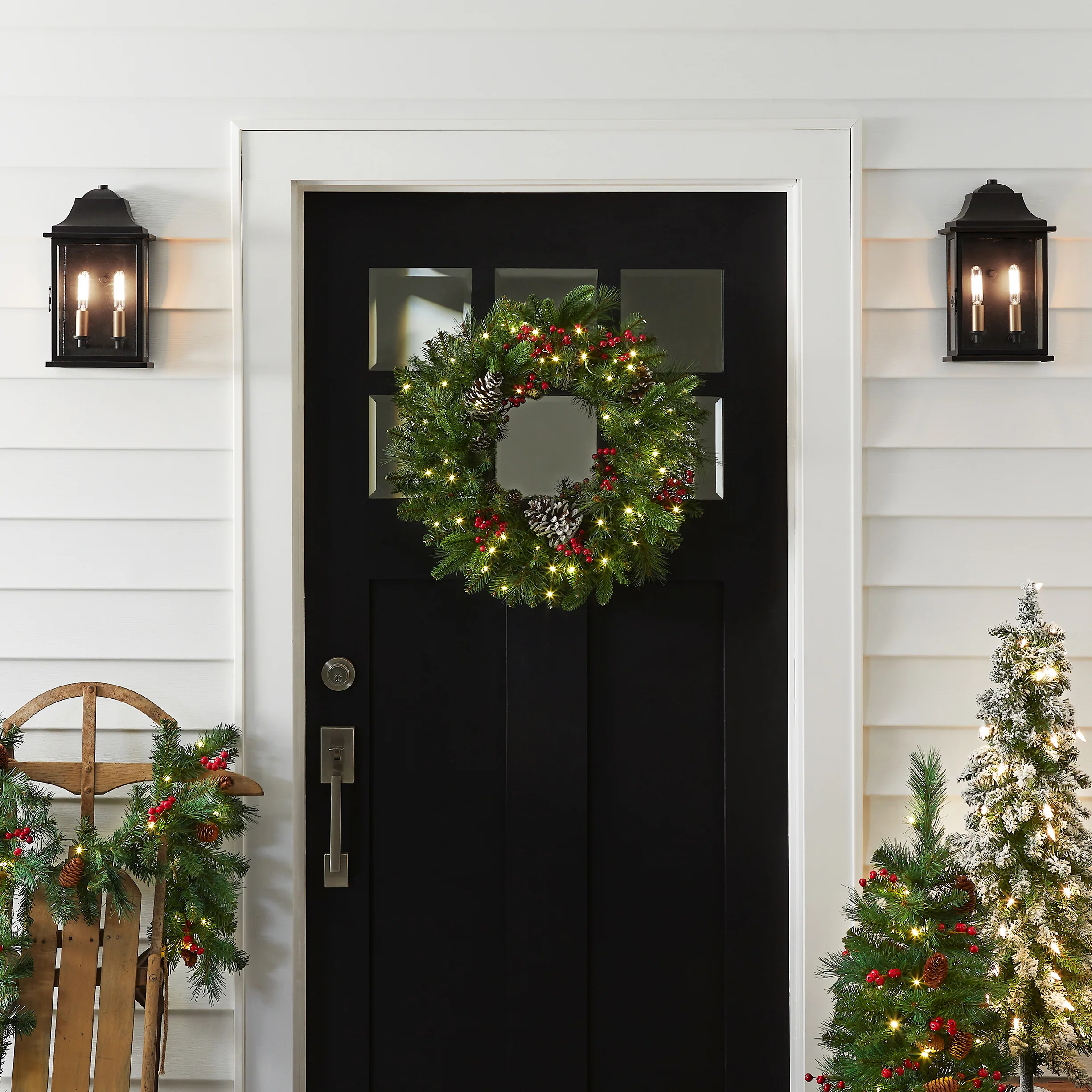 24 in. Pre-Lit Bristle Berry Wreath with LED Lights - Image 2