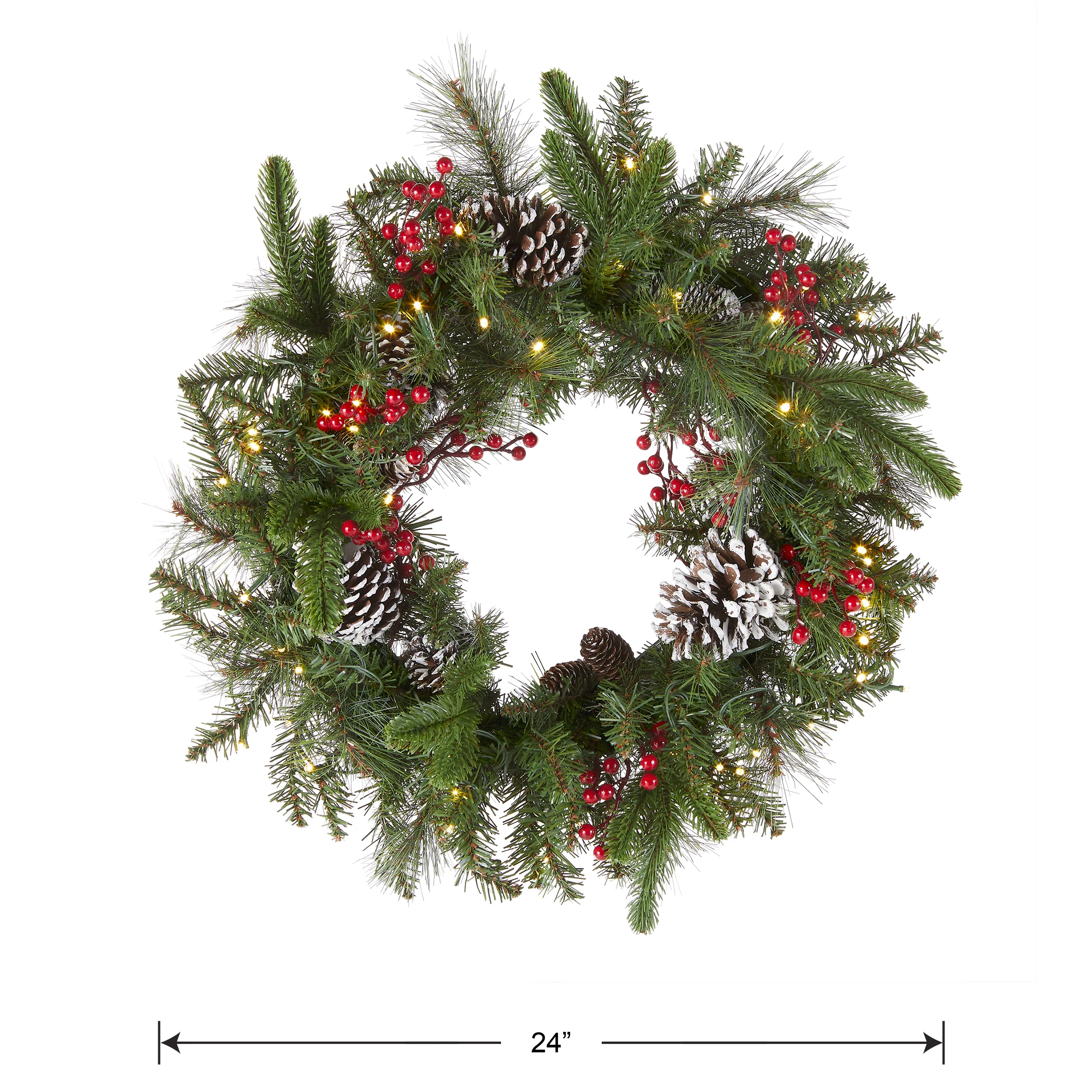 24 in. Pre-Lit Bristle Berry Wreath with LED Lights - Image 5