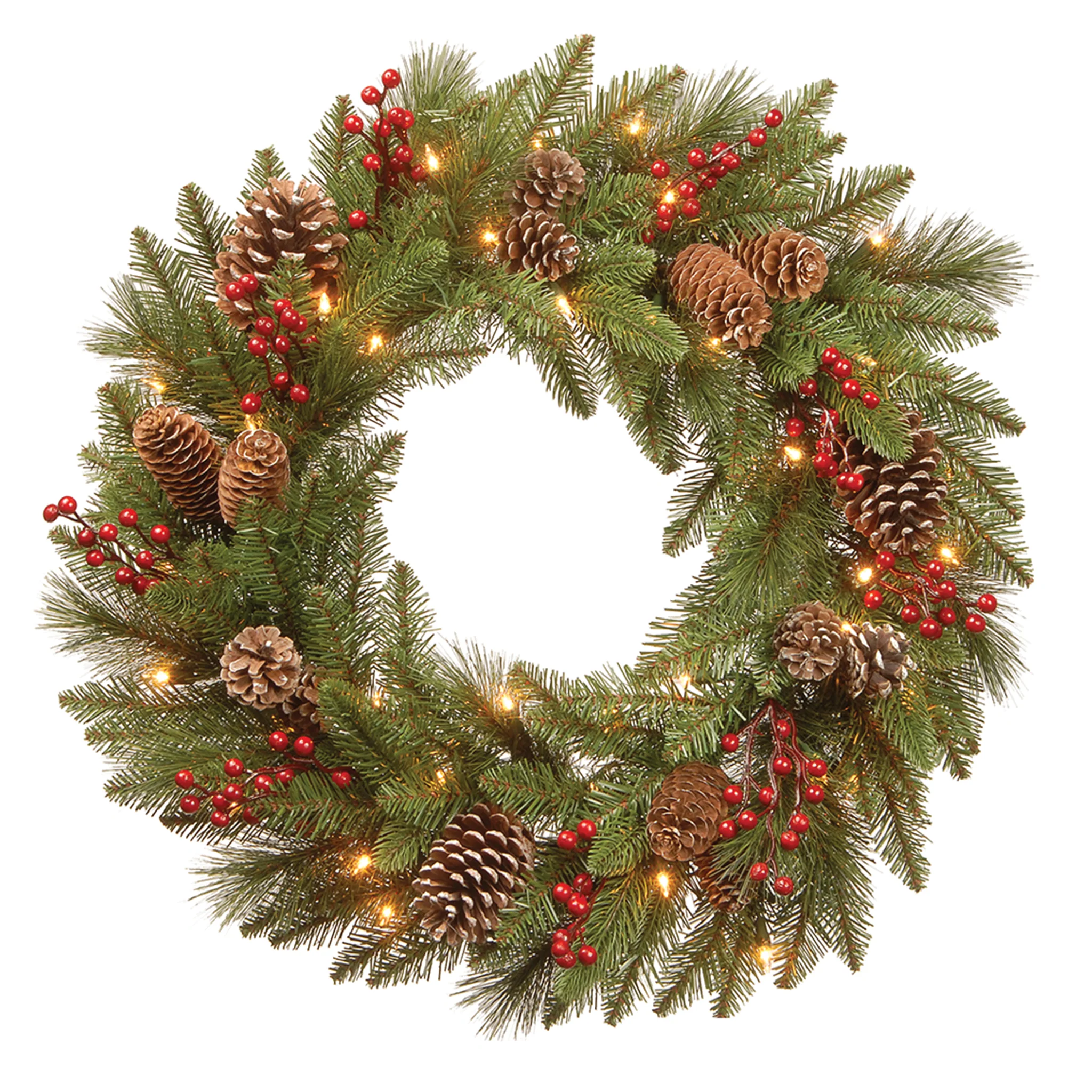 24 in. Pre-Lit Bristle Berry Wreath with LED Lights - Image 6