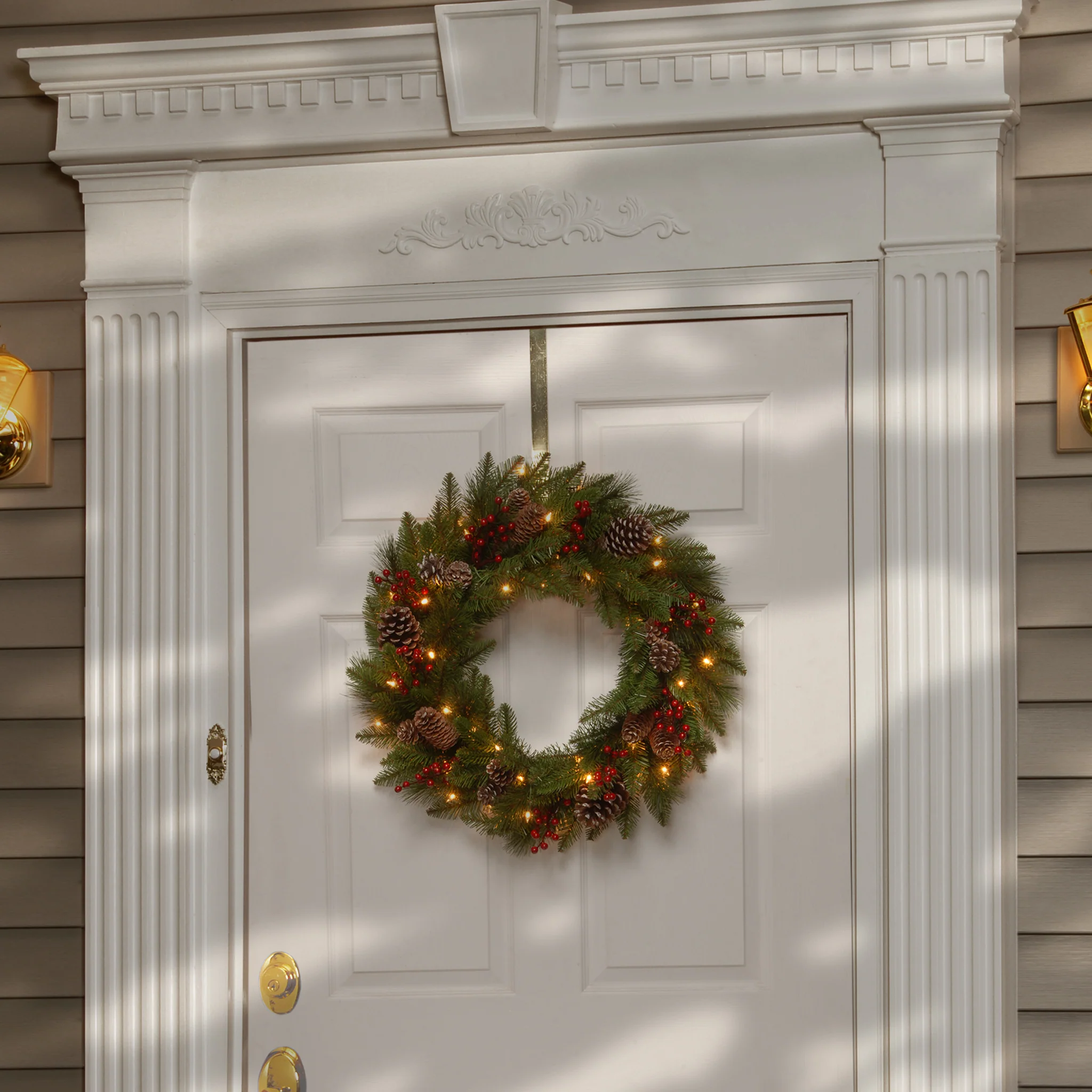 24 in. Pre-Lit Bristle Berry Wreath with LED Lights - Image 7