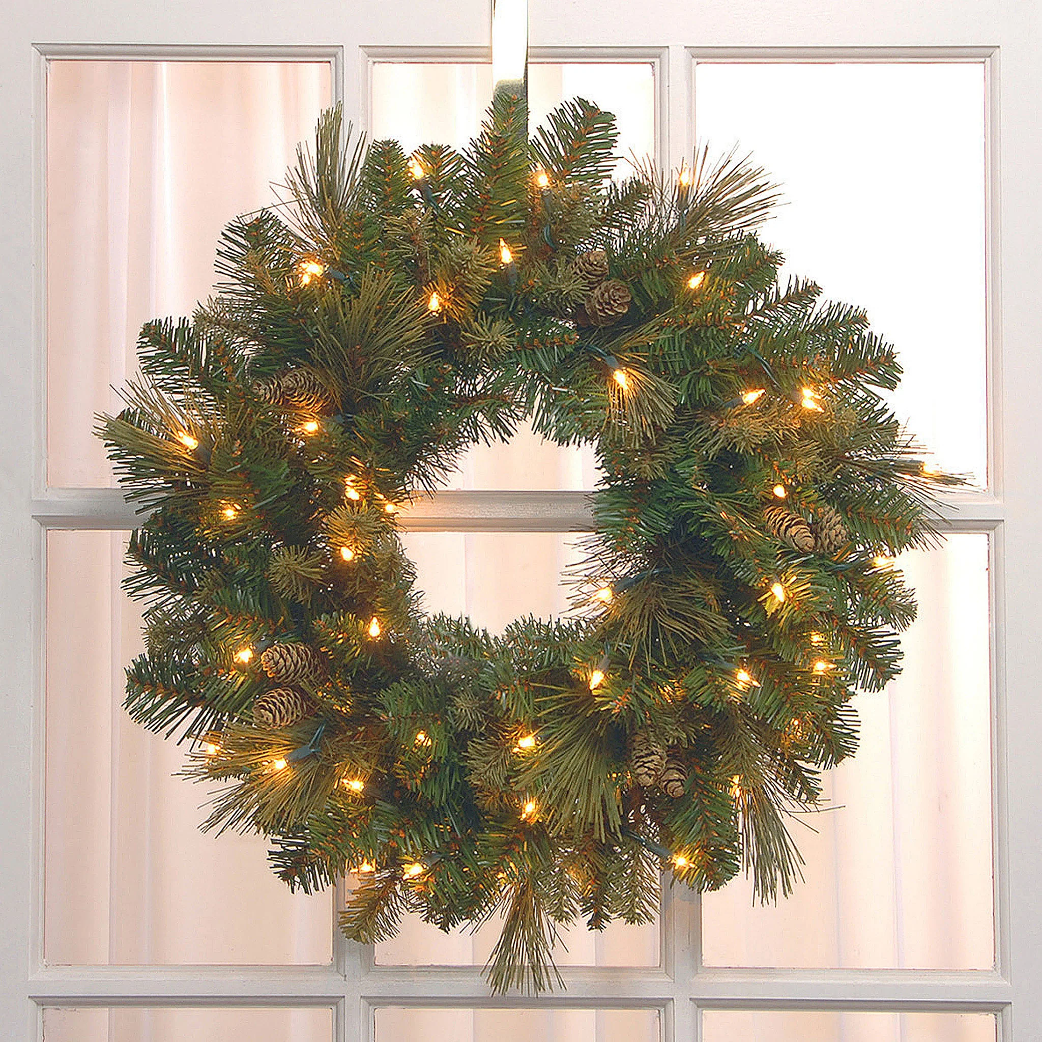 24 in. Pre-Lit Carolina Pine Wreath with Clear Lights - Image 2