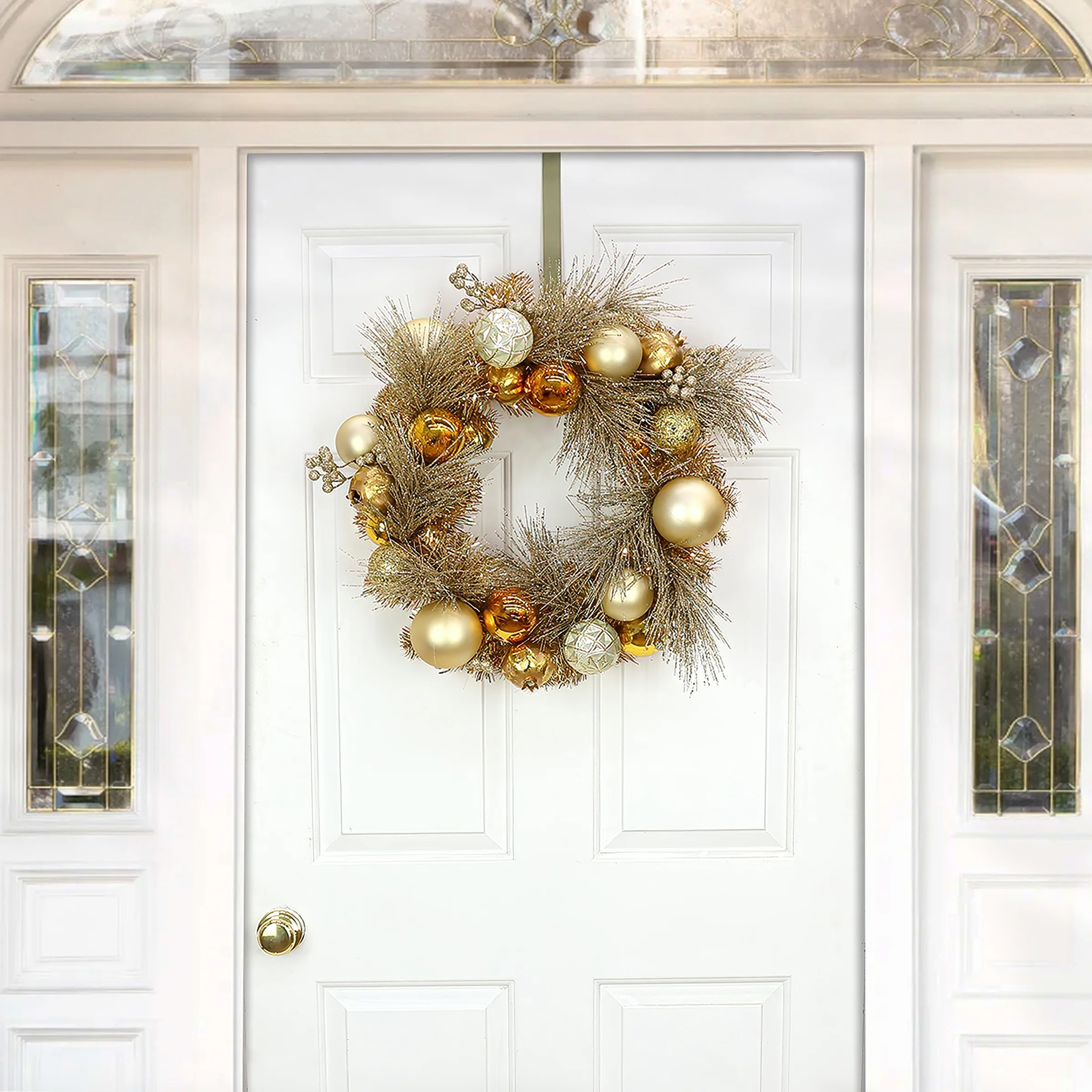 24 in. Pre-Lit Christmas Be Merry Trimmed Gold Wreath with Warm White LED Lights - Image 2