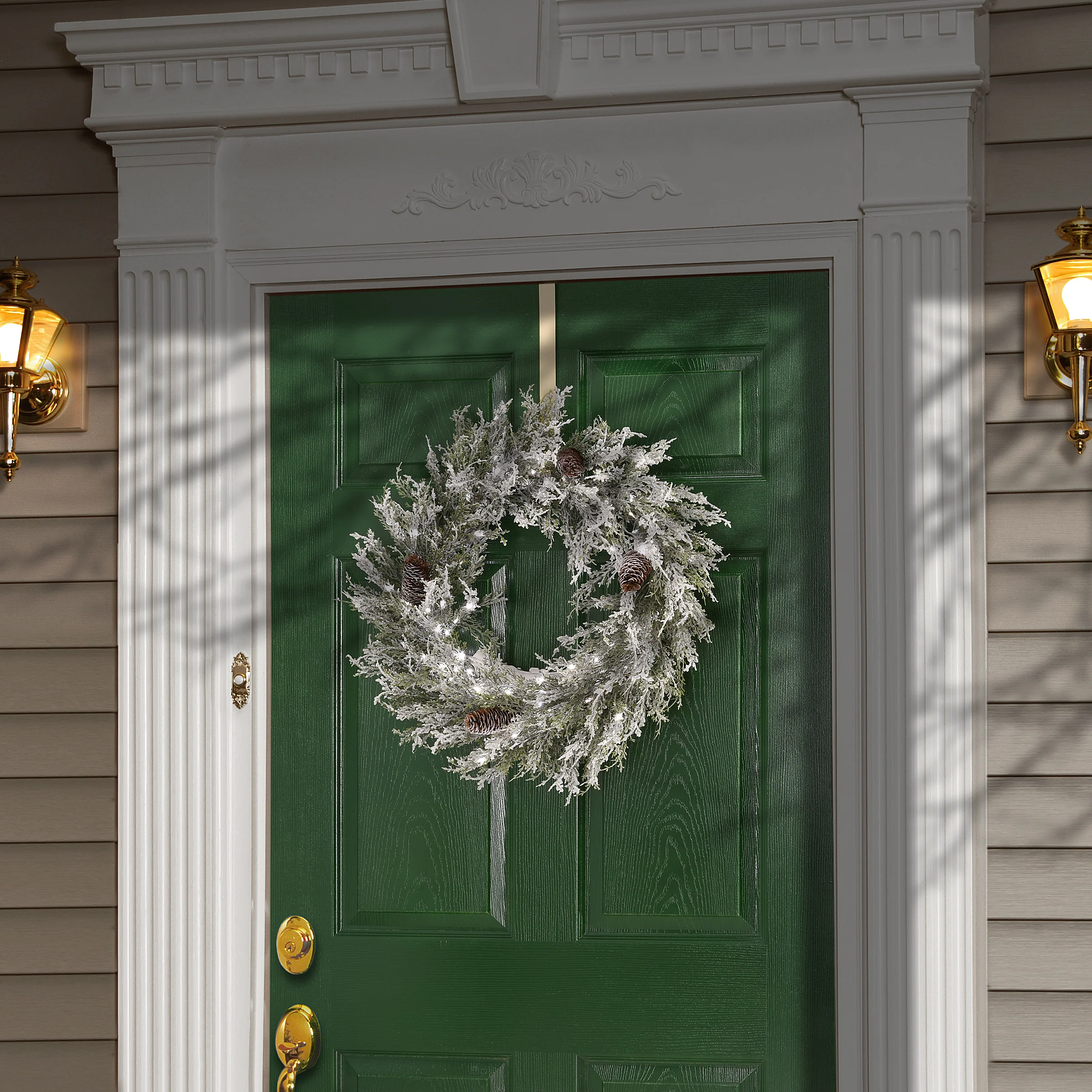 24 in. Pre-Lit Christmas Core Snowy Wreath with Pinecones - Image 2